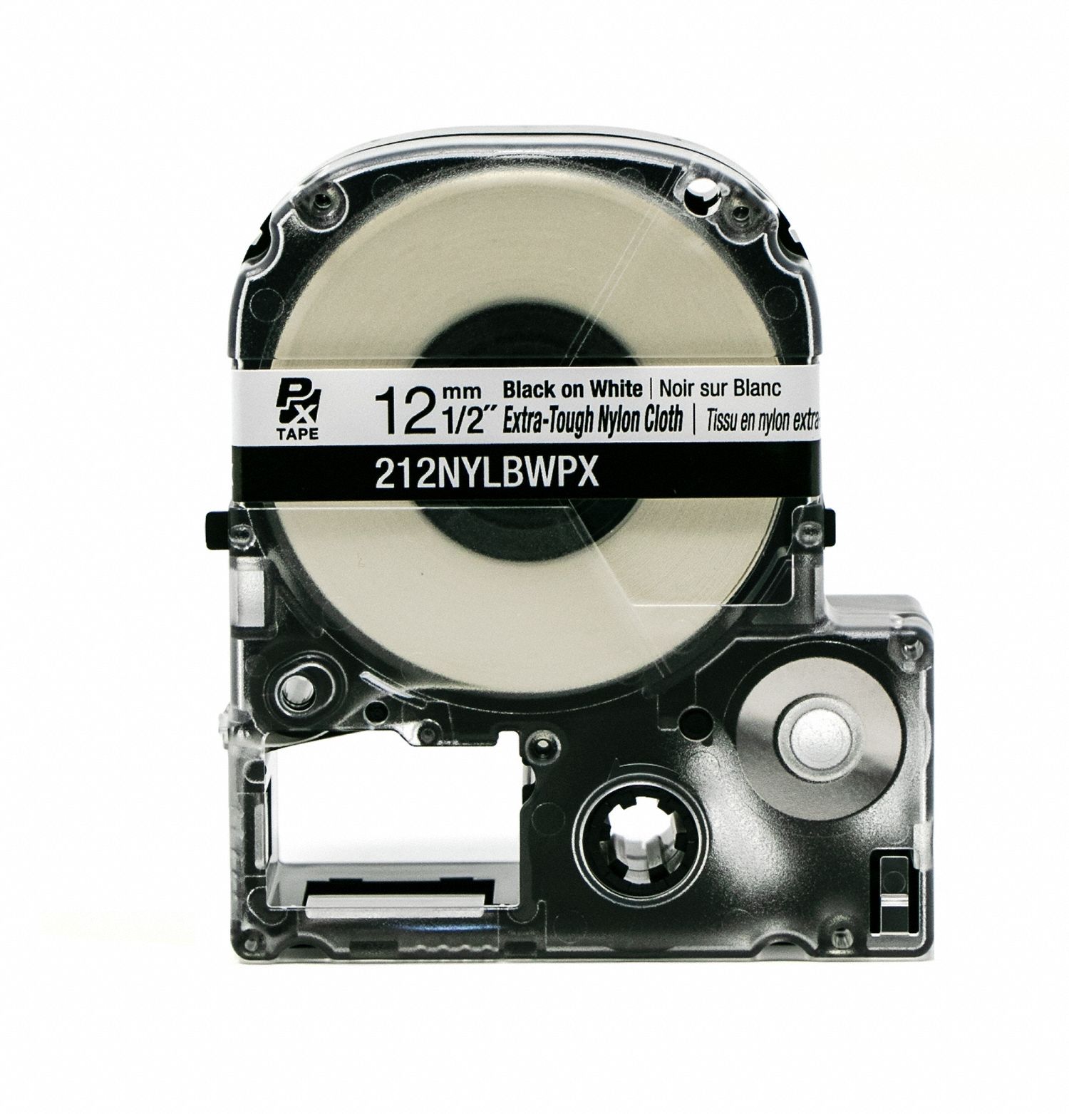 Combined Label and Ribbon Cartridge: 1/2 in x 19 ft, Nylon, White (Matte), Indoor/Outdoor