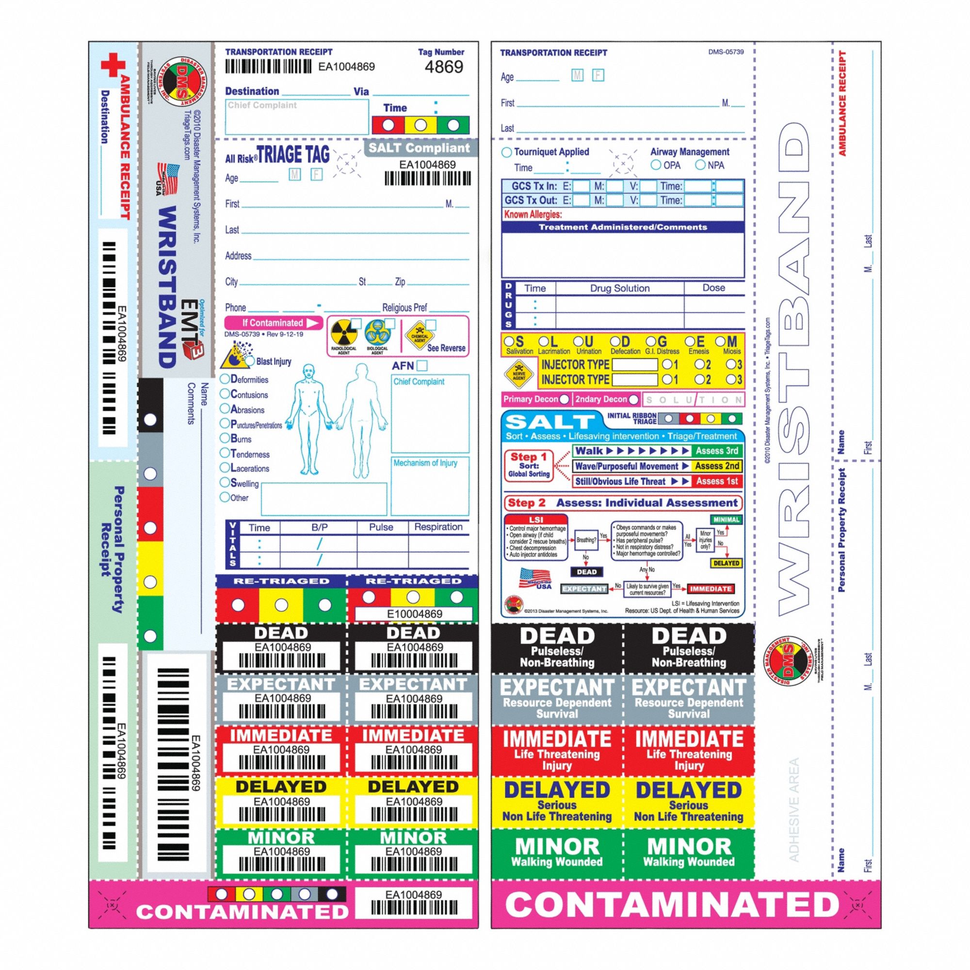 Wristband Triage Tags: EMT3 System, 50 PK