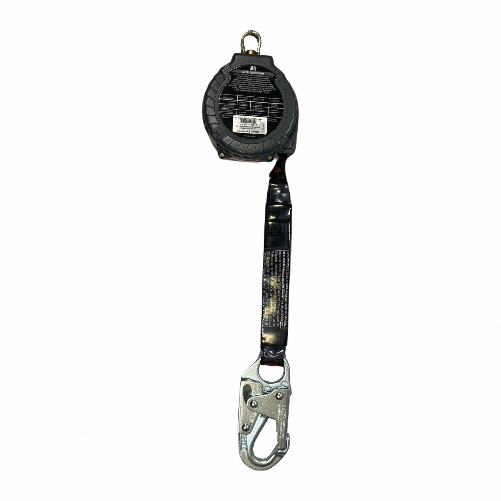 Self-Retracting Lifeline: Steel Snap Hook Anchor, 9 ft Line, 420 lb Capacity, Overhead Only