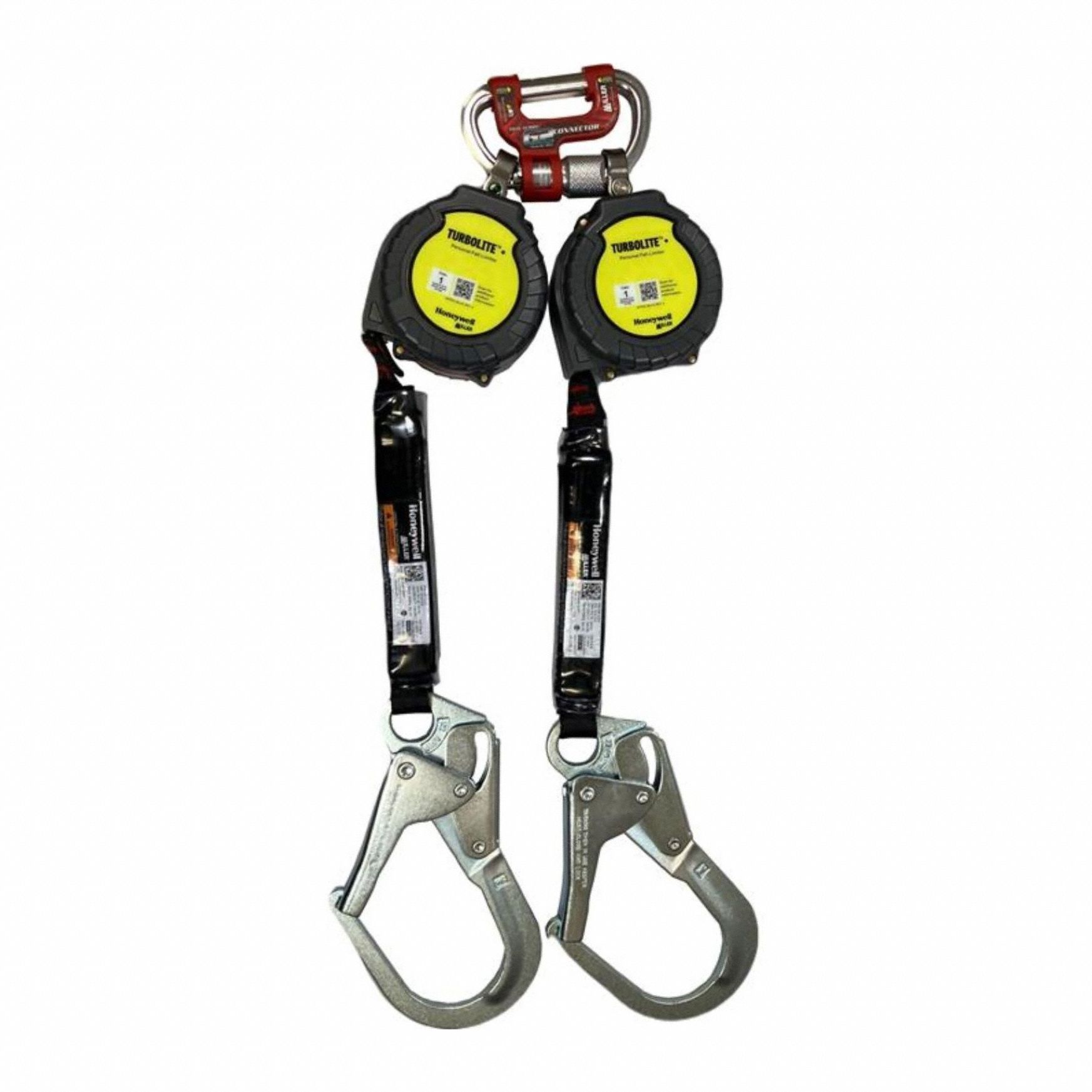 Self-Retracting Lifeline: Aluminum Rebar Hook Anchor, Harness Aluminum Quick-Connect, 2 legs