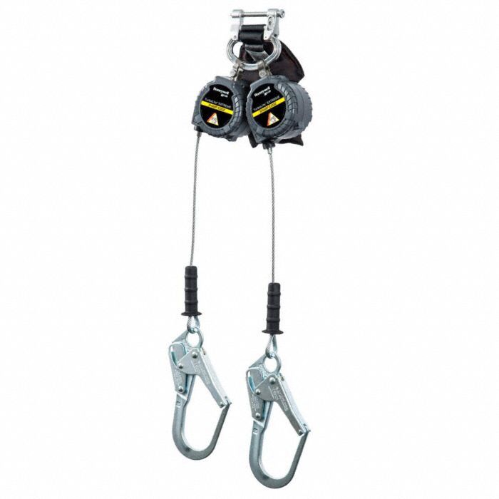 Self-Retracting Lifeline: Steel Rebar Hook Anchor, Harness Aluminum Quick-Connect, 2 legs