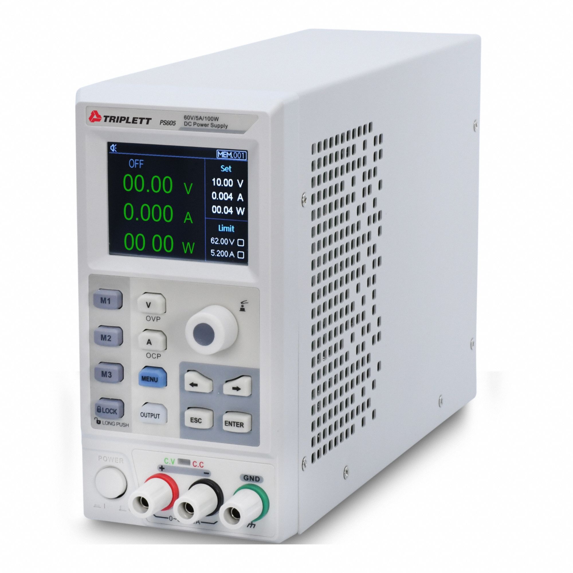 DC Power Supply: Digital DC, 6.9 in H x 3.4 in W x 10 in D, 3 Displays, Not Certified, LCD