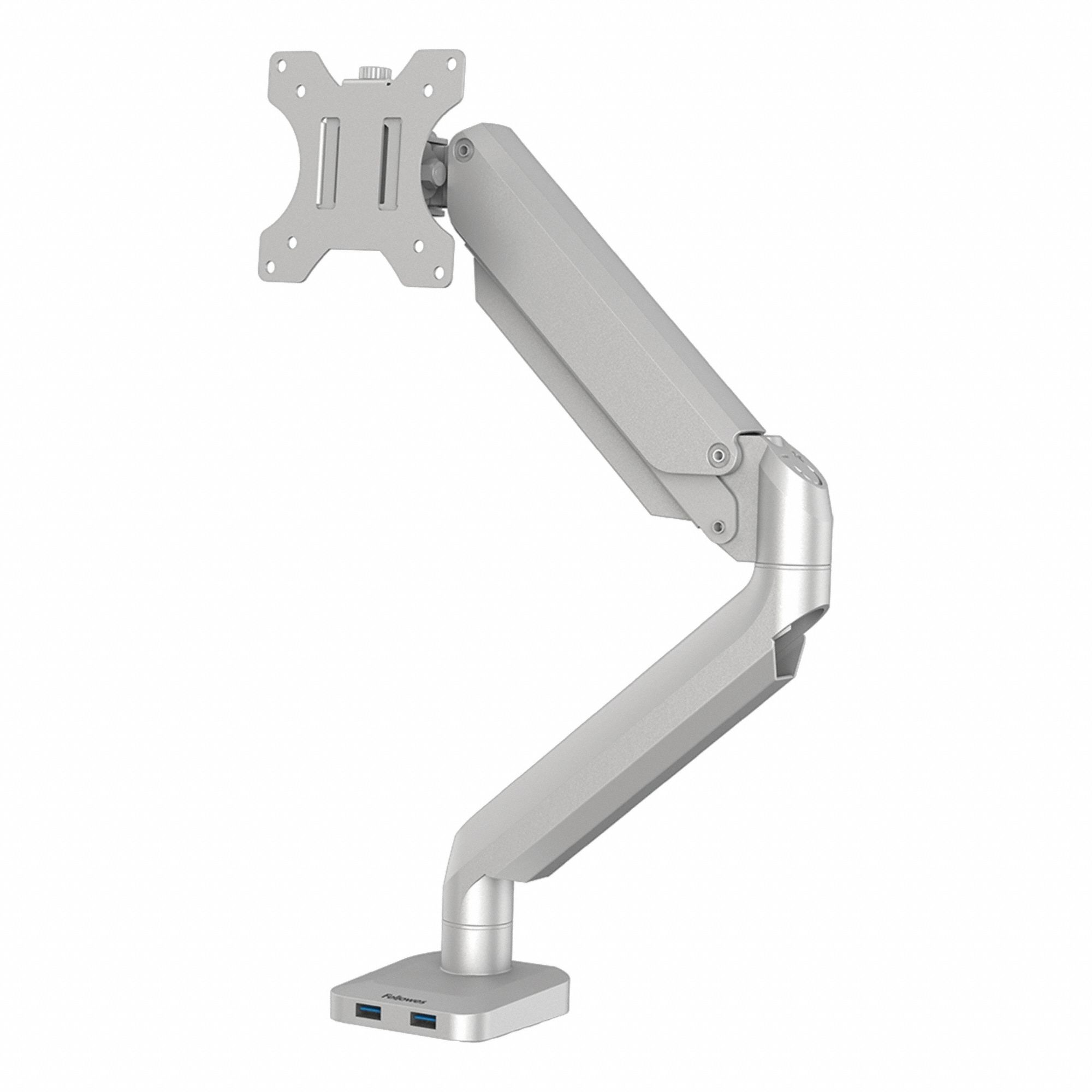 Monitor Arm: Silver, Aluminum/Plastic, Clamp/Grommet Mount, 18 lb Wt Capacity