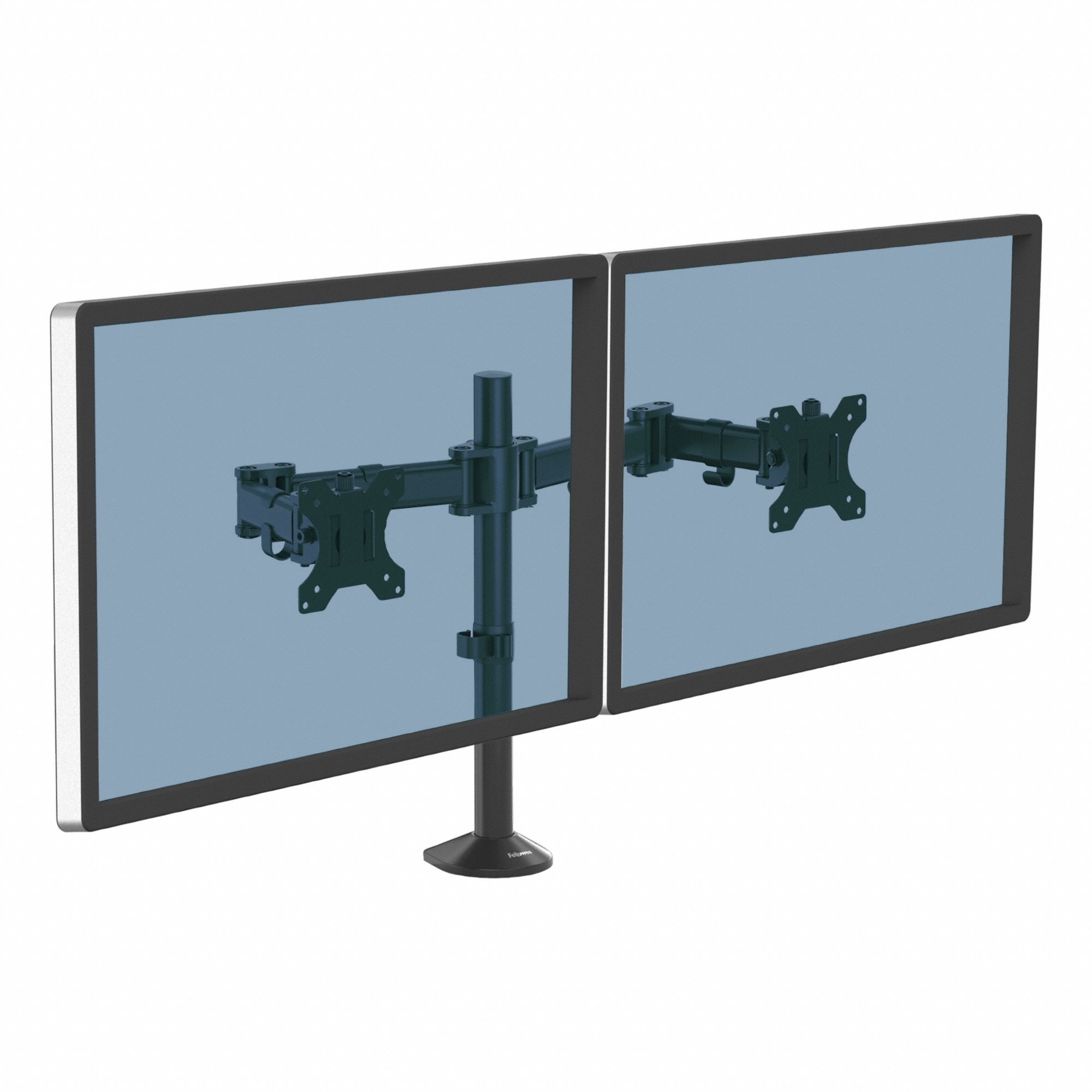 Dual Monitor Arm: Black, Aluminum/Plastic, Clamp/Grommet Mount, 18 lb Wt Capacity