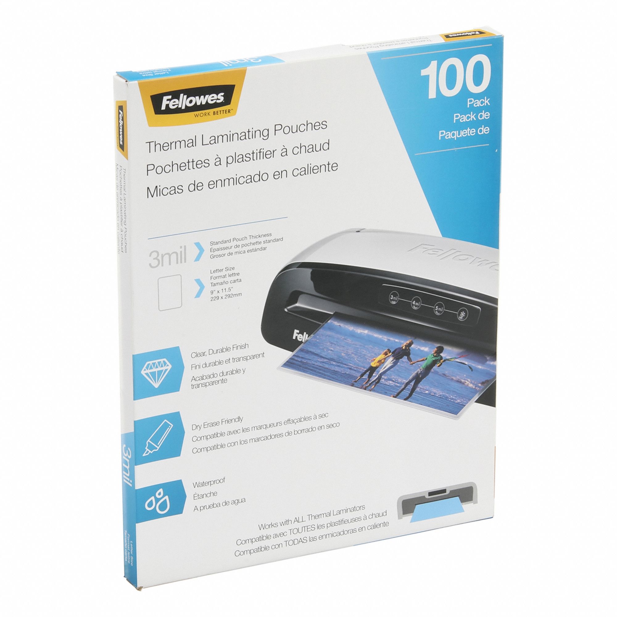 Laminating Pouch: Hot Lamination, 11 1/2 in Lg, 9 in Wd, 3 mil Thick, 100 PK