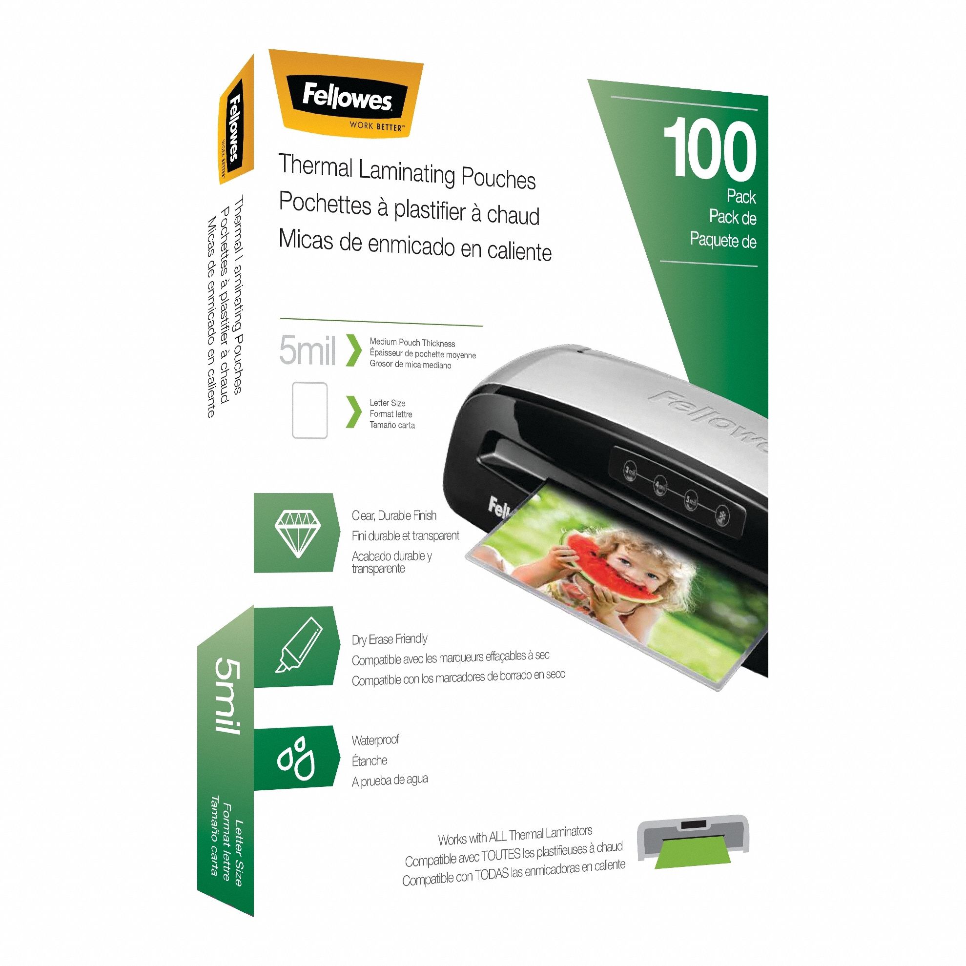 Laminating Pouch: Hot Lamination, 11 1/2 in Lg, 9 in Wd, 5 mil Thick, 100 PK