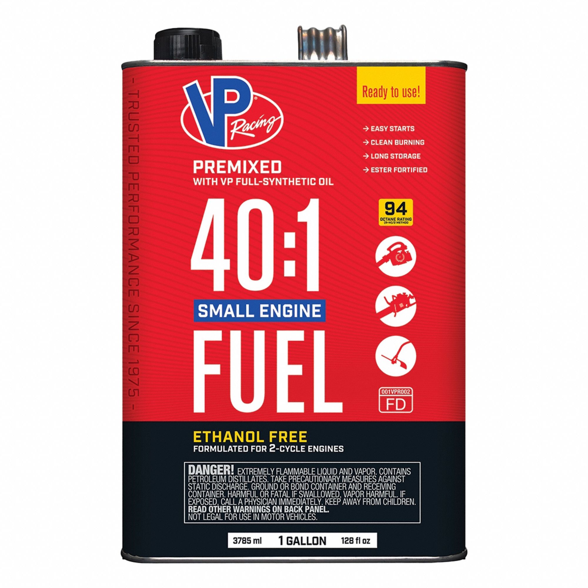 Fuel: 40:1, 1 gal Container Size, Can, 2-Cycle, API TC/ISO-L-EGD/JASO FD