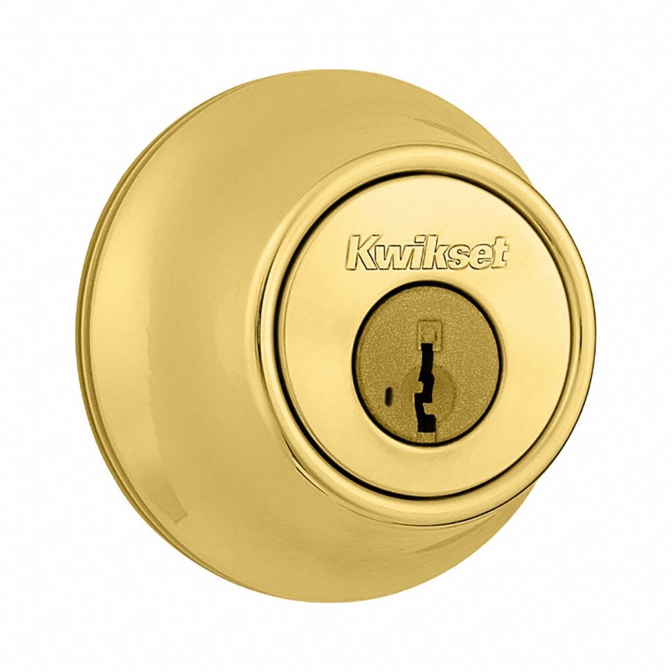 Single Cylinder Deadbolt: Cylindrical, 1 3/4 in Door Thick - Max, Brass
