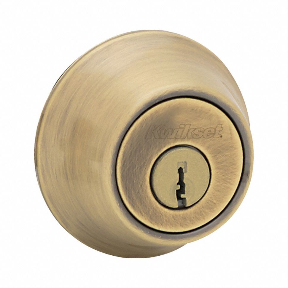 Single Cylinder Deadbolt: Cylindrical, 1 3/4 in Door Thick - Max, Brass