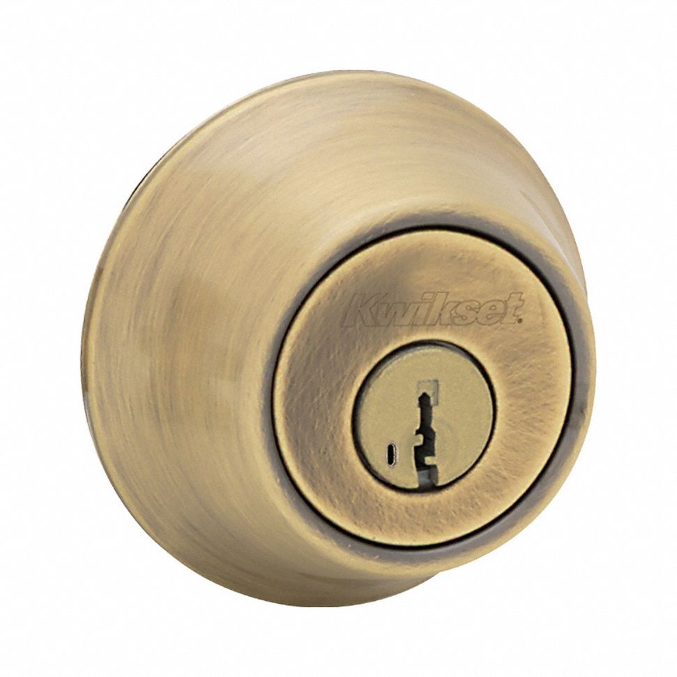 Single Cylinder Deadbolt: Cylindrical, 1 3/4 in Door Thick - Max, Brass