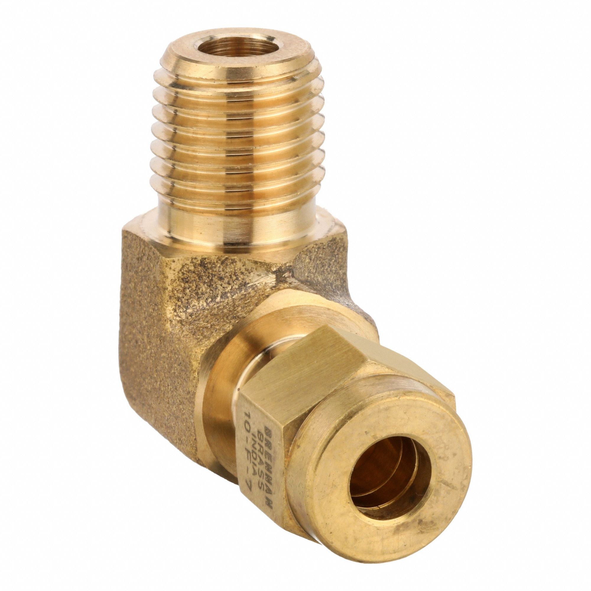 Compression Fitting Elbow: 1/4 in OD x 1/4 in Pipe Size, Tube x MNPT, Brass