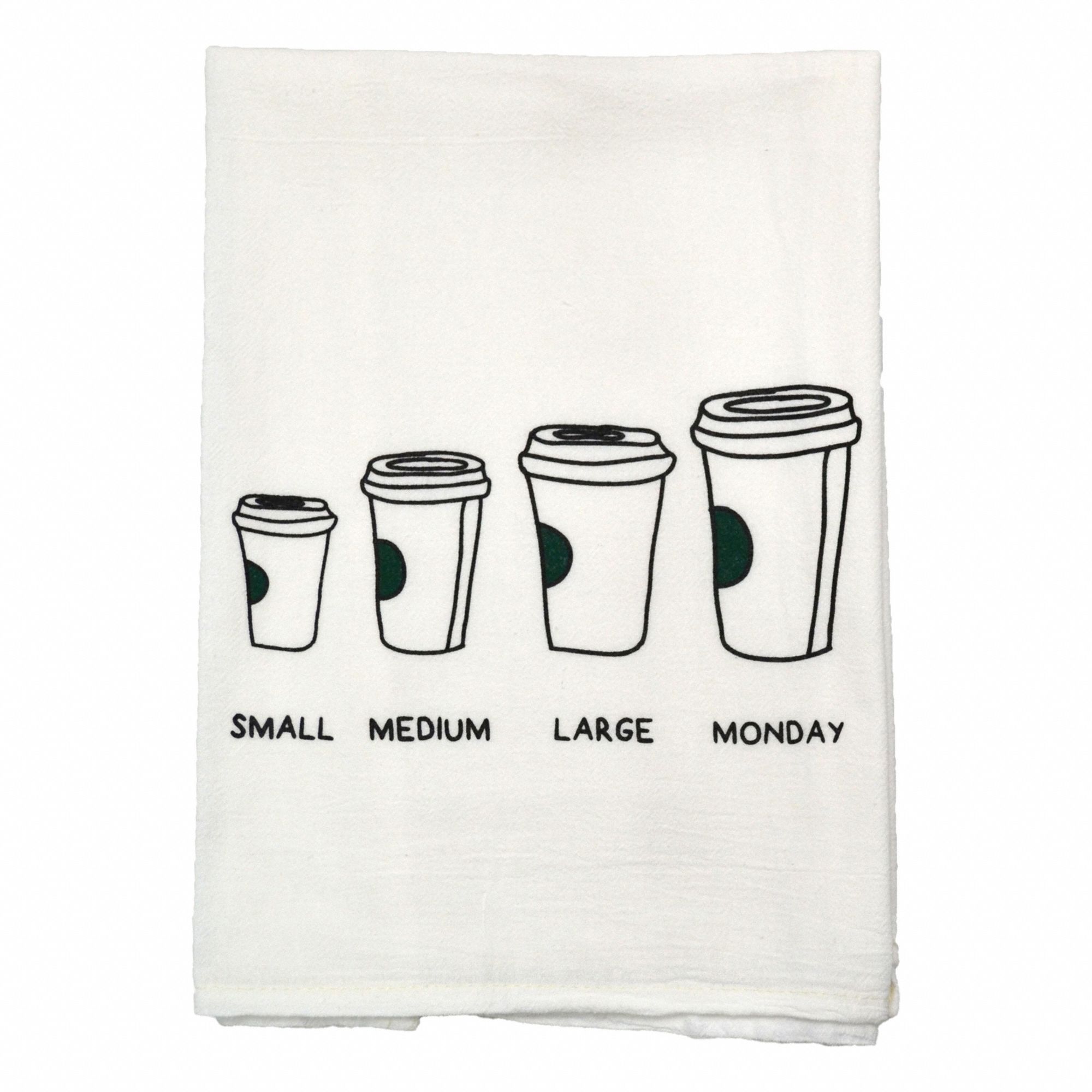 Kitchen Towel: White with Colored Print, Monday Coffee, Cotton, 28 in Overall Lg