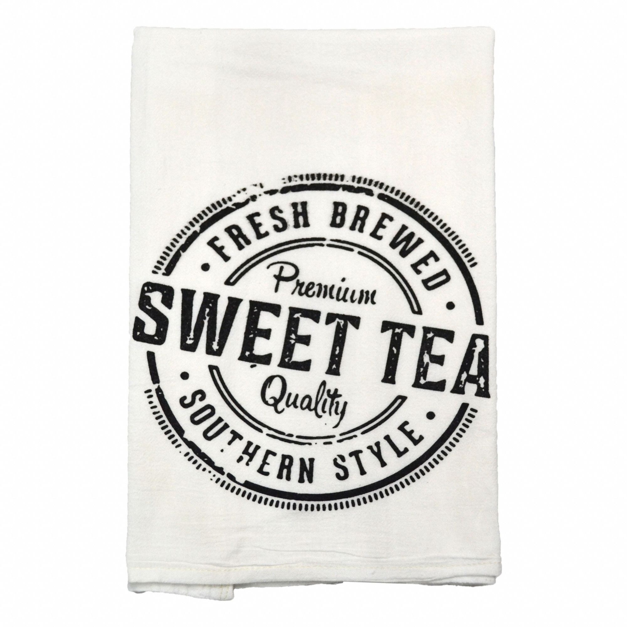 Kitchen Towel: White with Colored Print, Sweet Tea, Cotton, 28 in Overall Lg