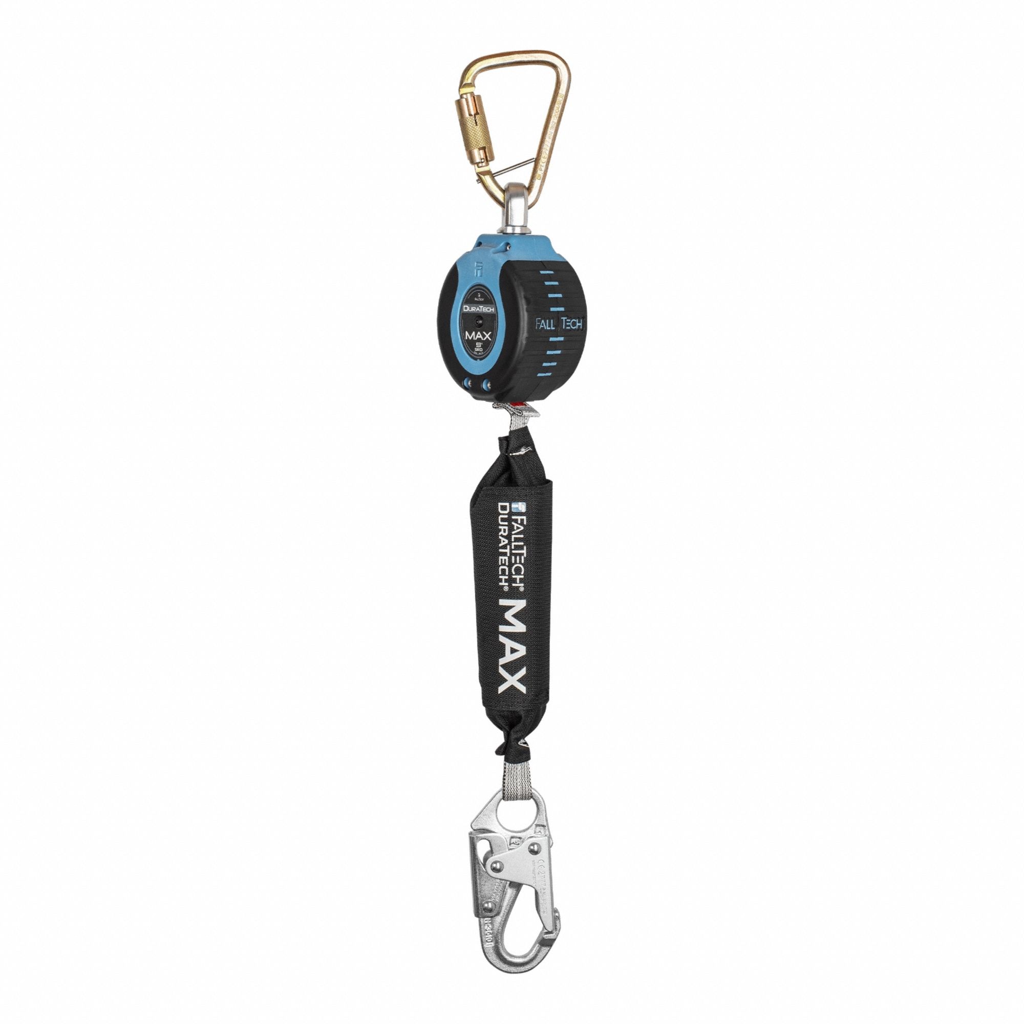 Self-Retracting Lifeline: Steel Snap Hook Anchor, Harness Steel Carabiner, 9 ft Line