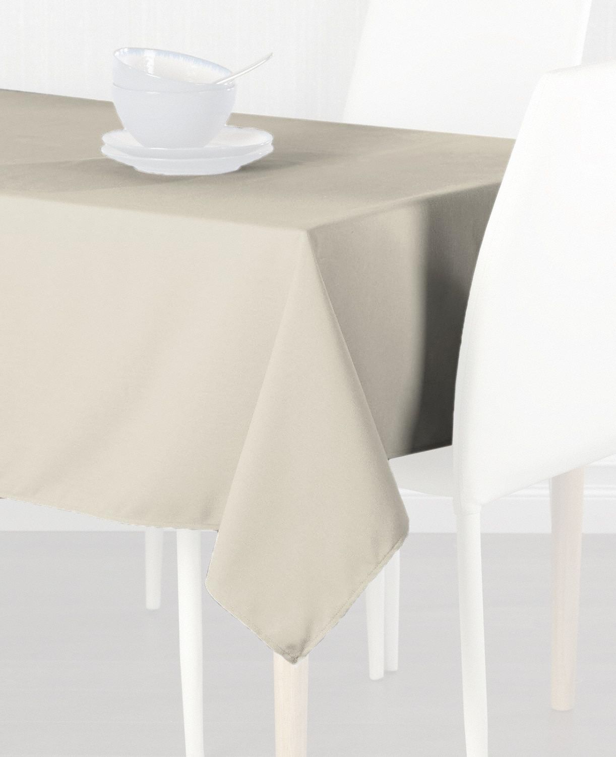 Tablecloth: Rectangle, Ivory, 72 in Overall Lg, 52 in Overall Wd, Polyester