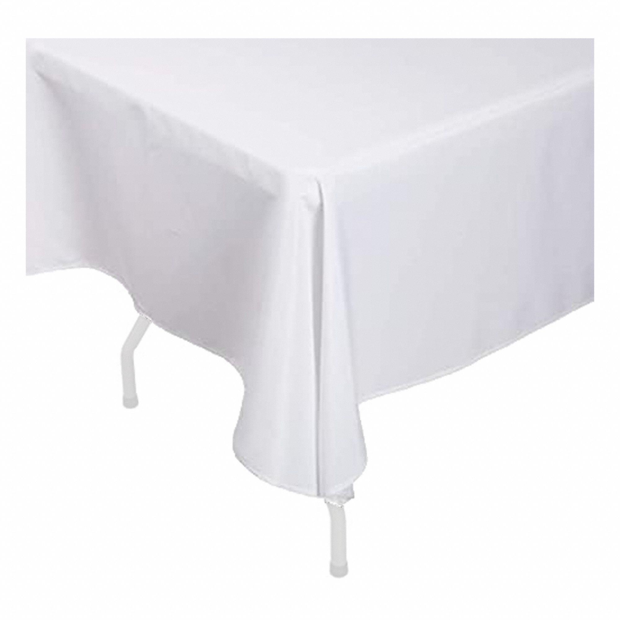 Tablecloth: Rectangle, White, 72 in Overall Lg, 52 in Overall Wd, Polyester