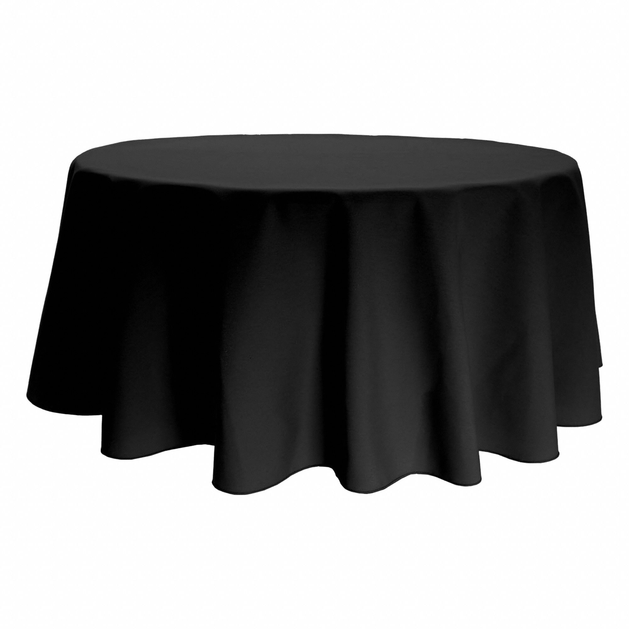 Tablecloth: Round, Black, Polyester, 71 in Dia