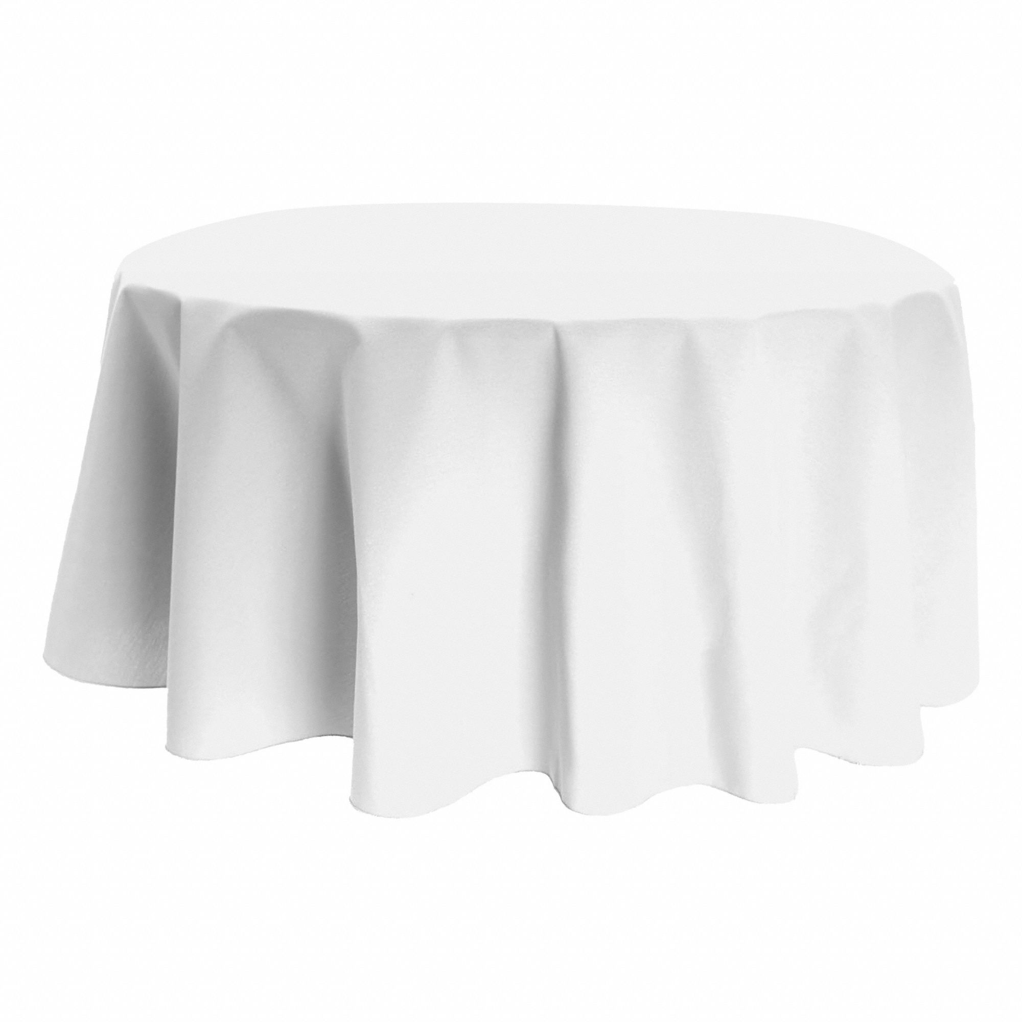 Tablecloth: Round, White, Polyester, 71 in Dia