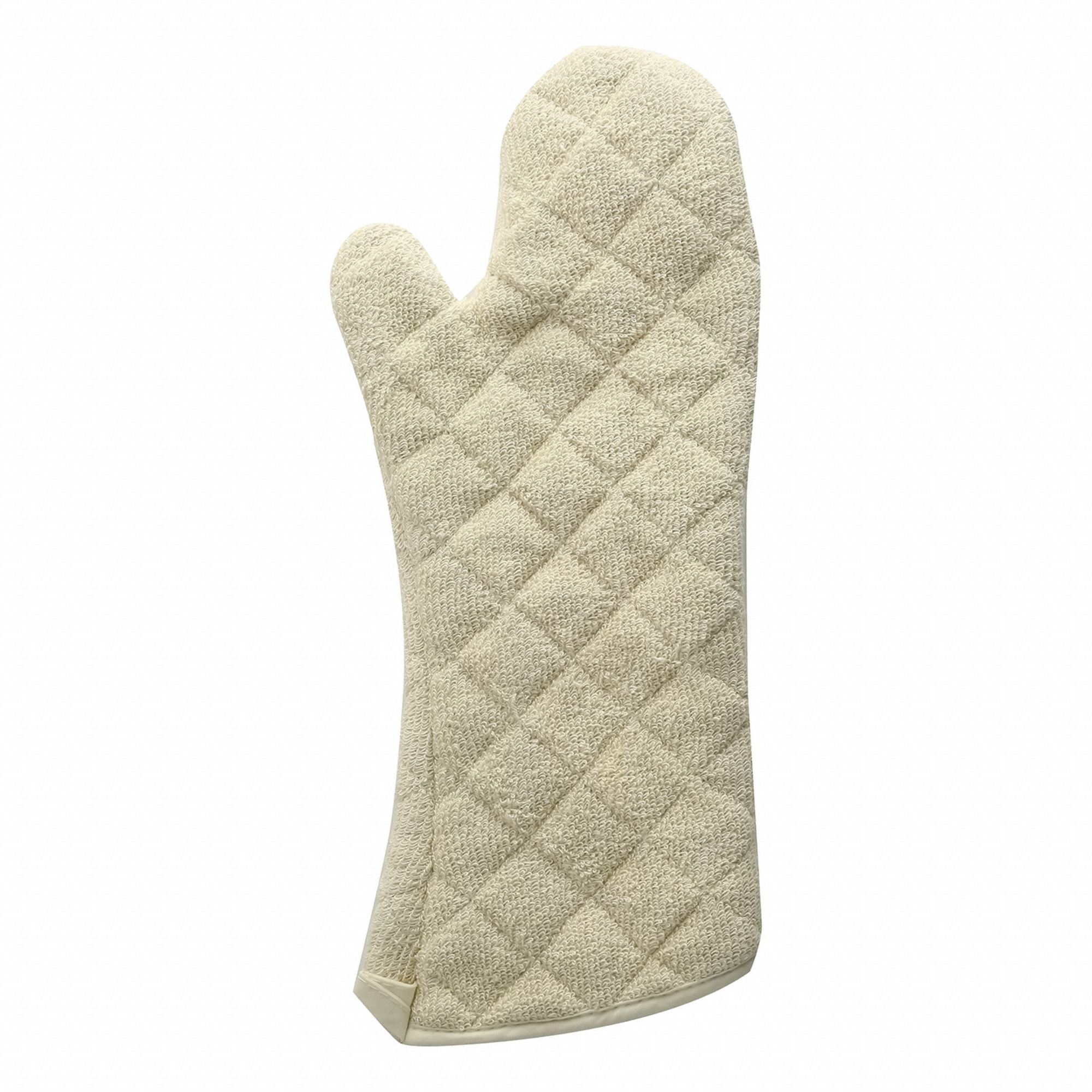 Oven Mitt: 500°F Max Temp, 13 in Overall Lg, Terry, Tan