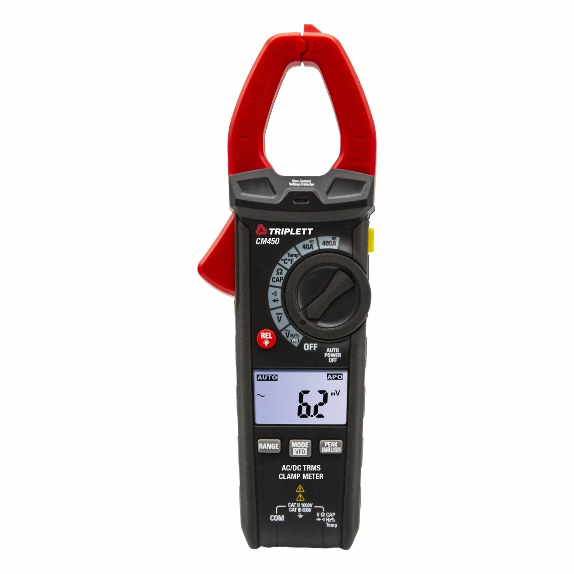 Clamp Meter: Clamp-Jaw Jaw, CAT III 600V, TRMS, 400 A Max. AC Current, 1, 000 V Max. AC Volt