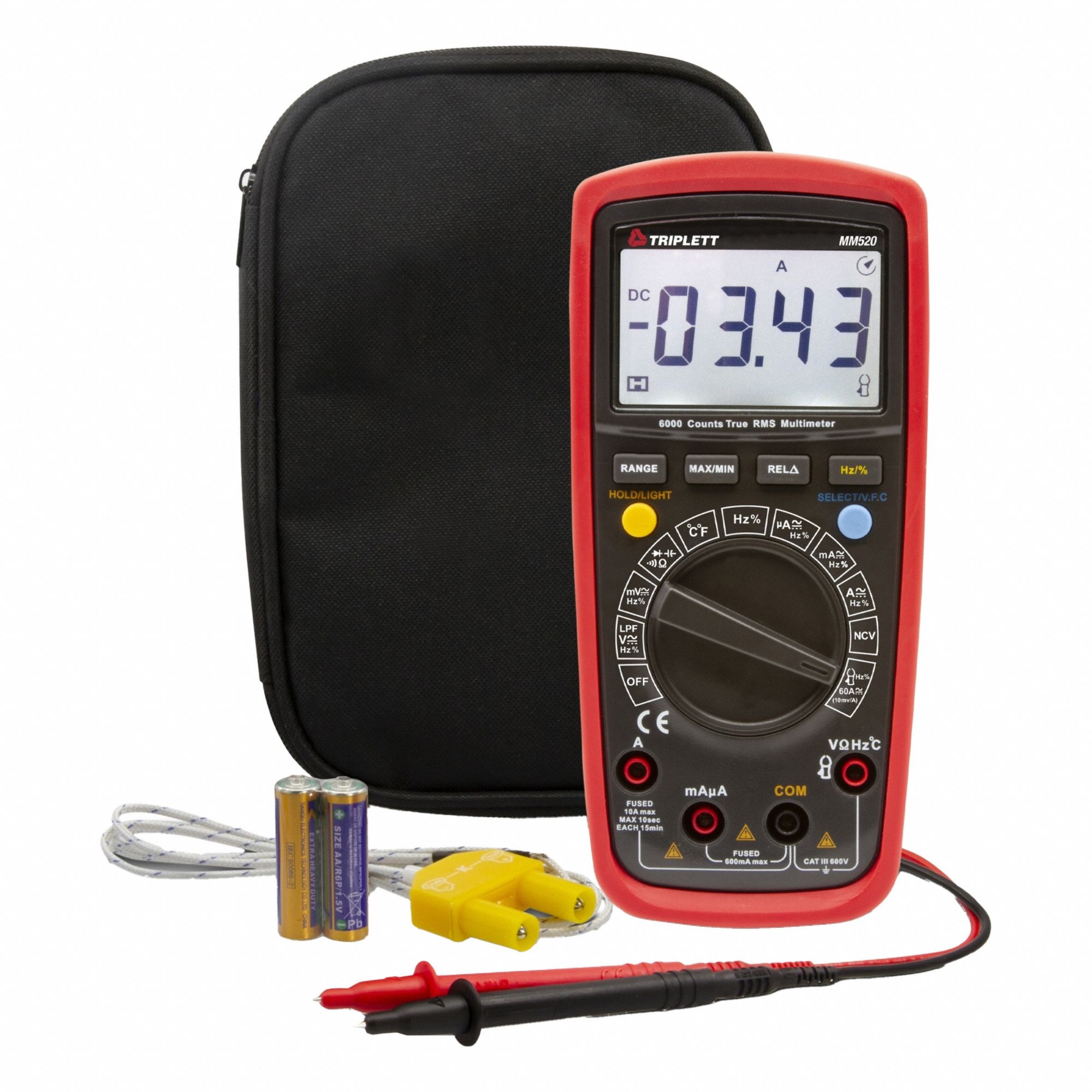 DIGITAL MULTIMETER, CAT III 600V, TRMS, YES, NIST, 600 V MAX AC VOLT MEASUREMENT, 6,000