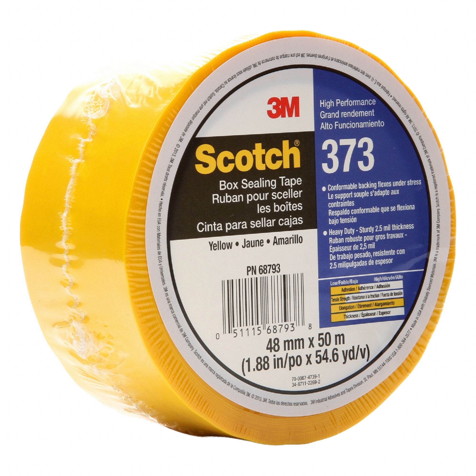 Color Coding Tape: 2.5 mil Tape Thick, Yellow, 2 in x 55 yd, 373