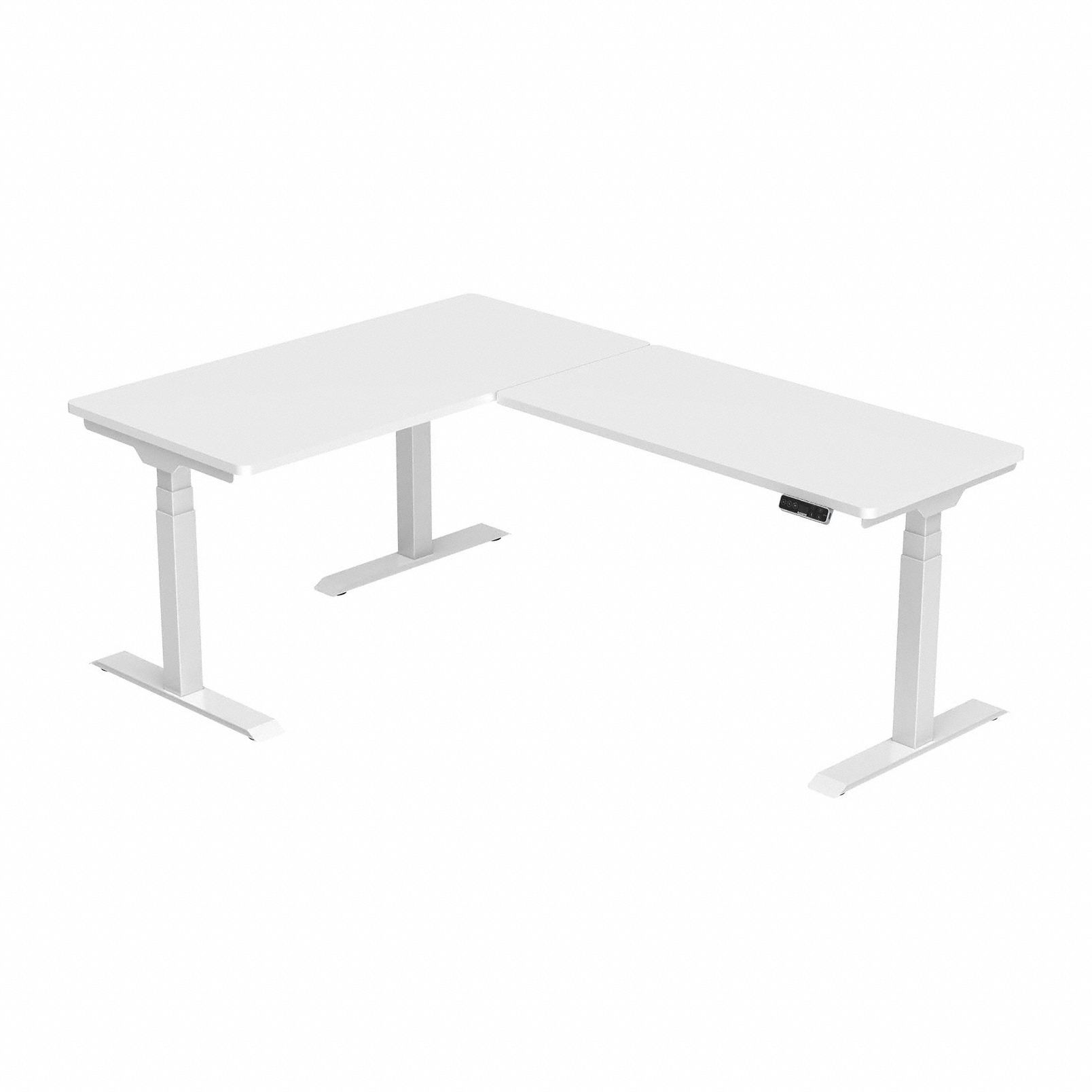 Adjustable Standing Desk: White, Particle Board, 76 in Overall Wd, 55 in Overall Dp, Steel