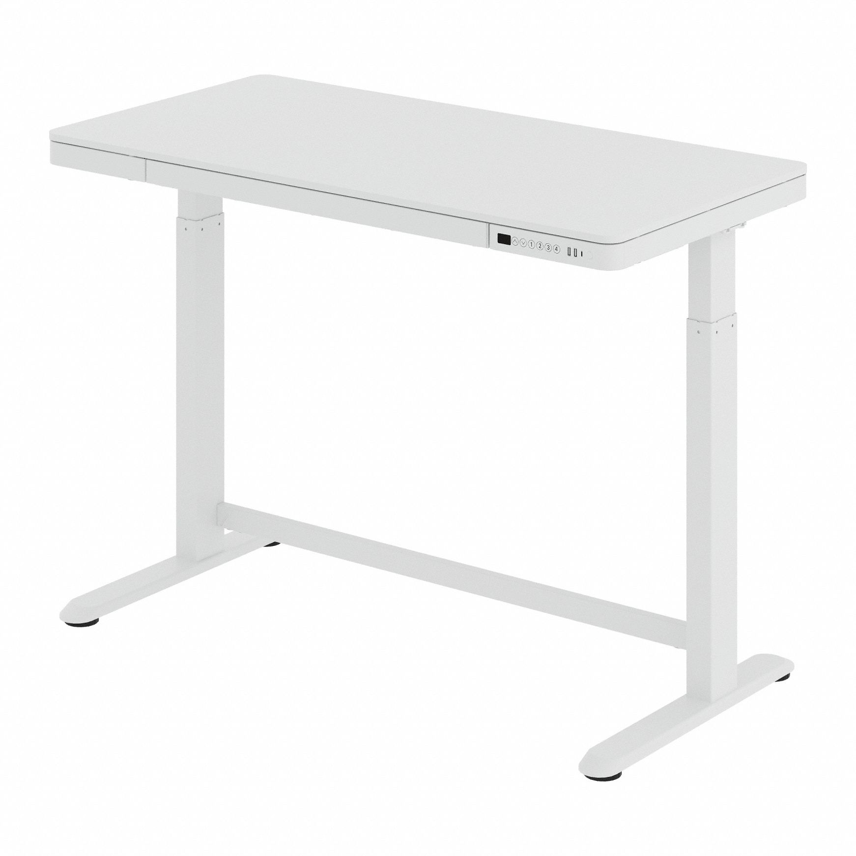 Adjustable Standing Desk: White, Particle Board, 48 in Overall Wd, 24 in Overall Dp, Steel