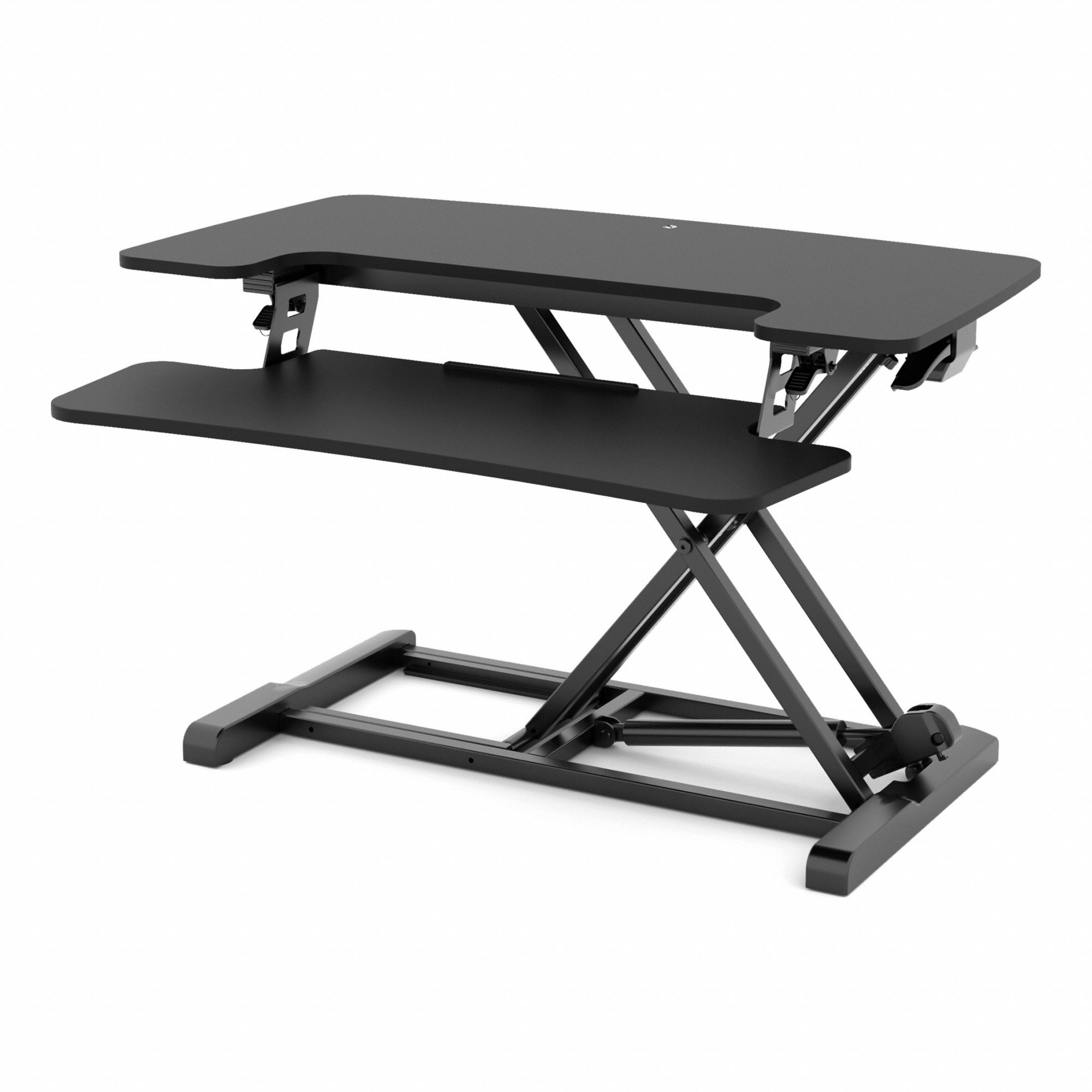 Standing Desk Converter: Black, Medium Density Fiberboard, 31 1/2 in Overall Wd, Steel