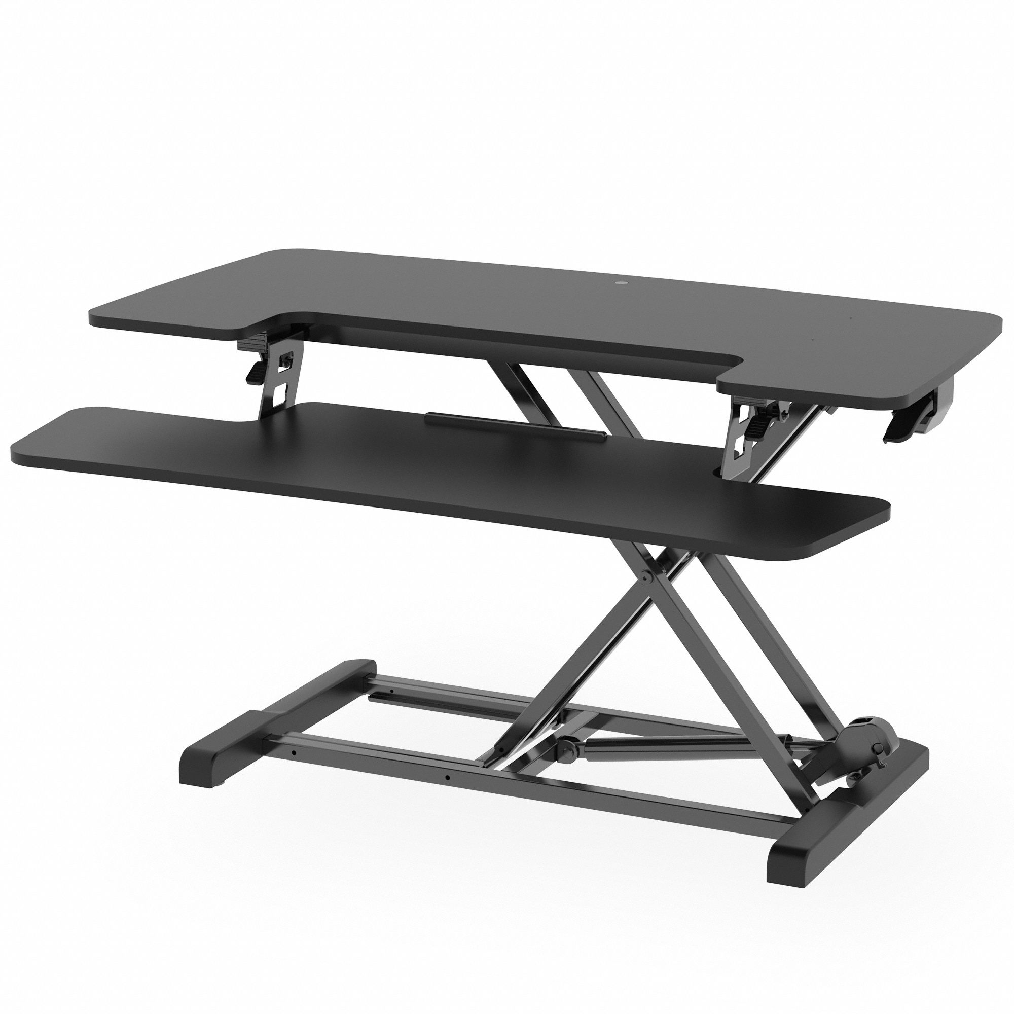 Standing Desk Converter: Black, Medium Density Fiberboard, 34 5/8 in Overall Wd, Steel