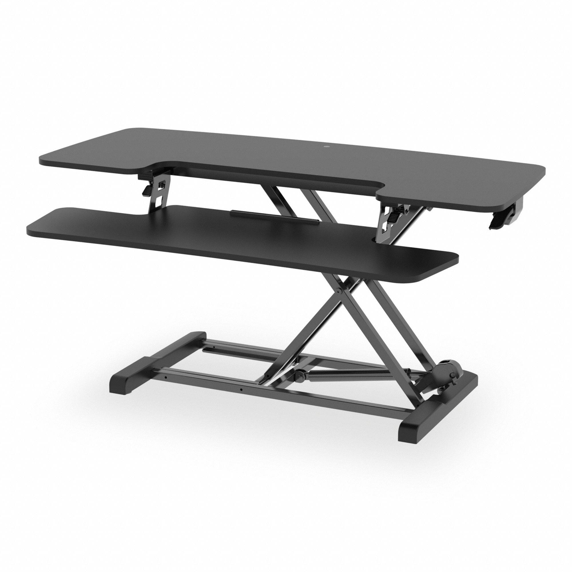 Standing Desk Converter: Black, Medium Density Fiberboard, 40 in Overall Wd, Steel, Black