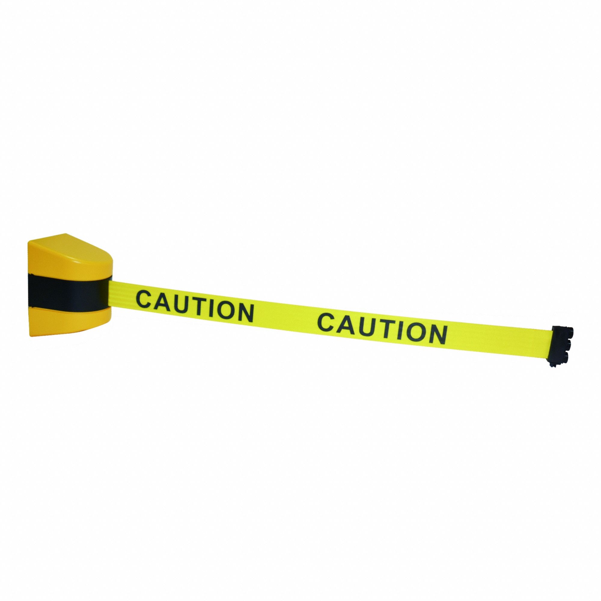 Wall Mounted Retractable Belt Barrier: Magnet, 30 ft Belt Lg, Caution Messaging