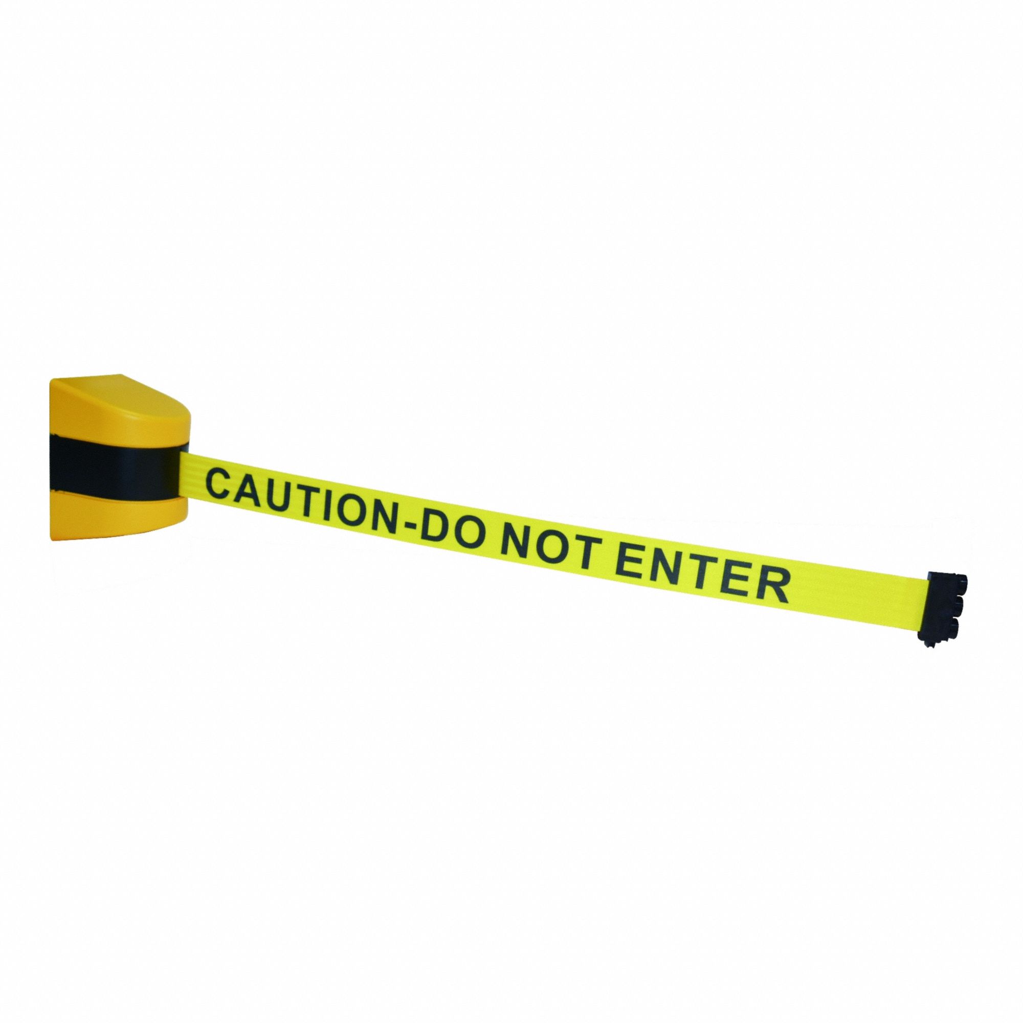 Wall Mounted Retractable Belt Barrier: Magnet, 30 ft Belt Lg, Caution Messaging