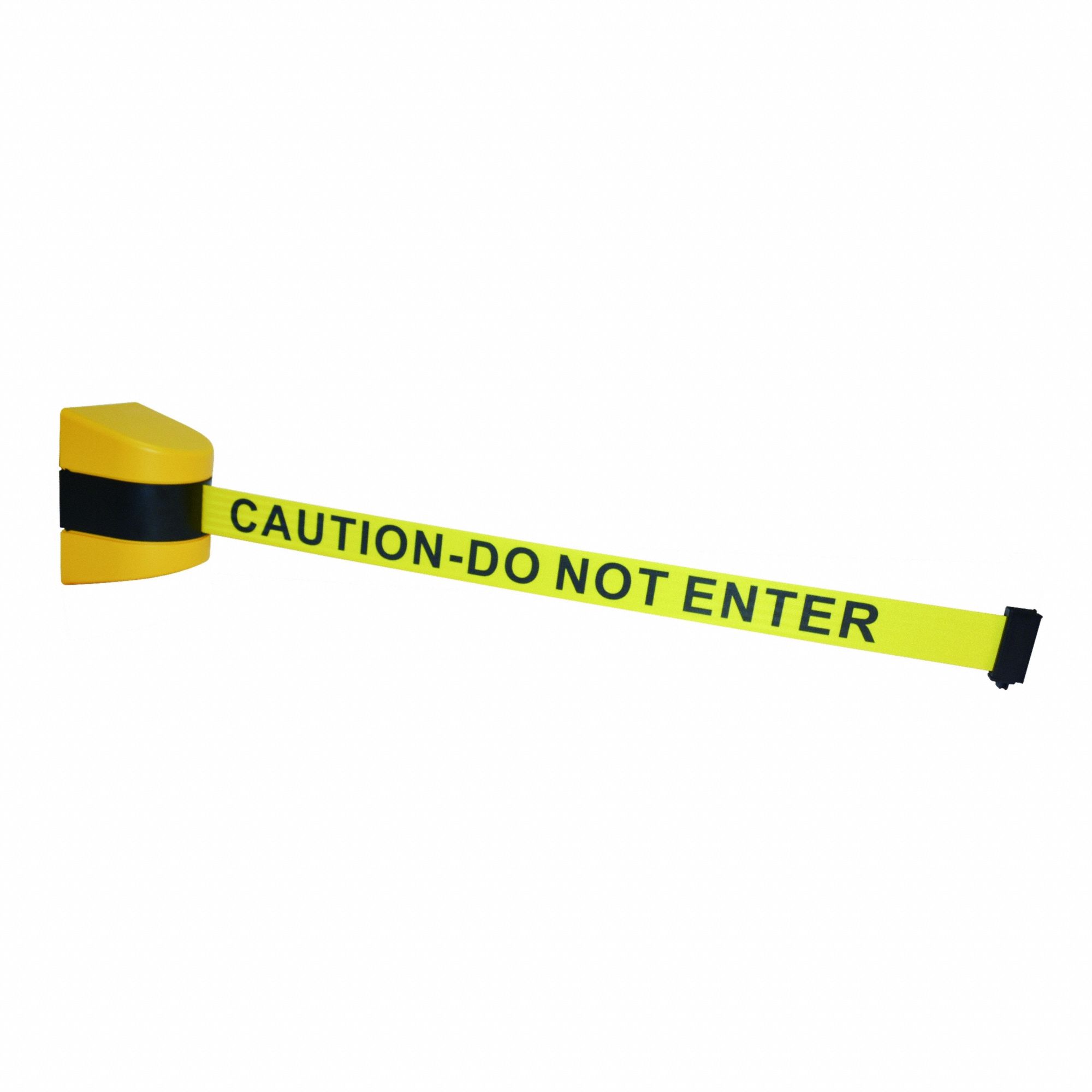 Wall Mounted Retractable Belt Barrier: Screws, 20 ft Belt Lg, Caution Messaging