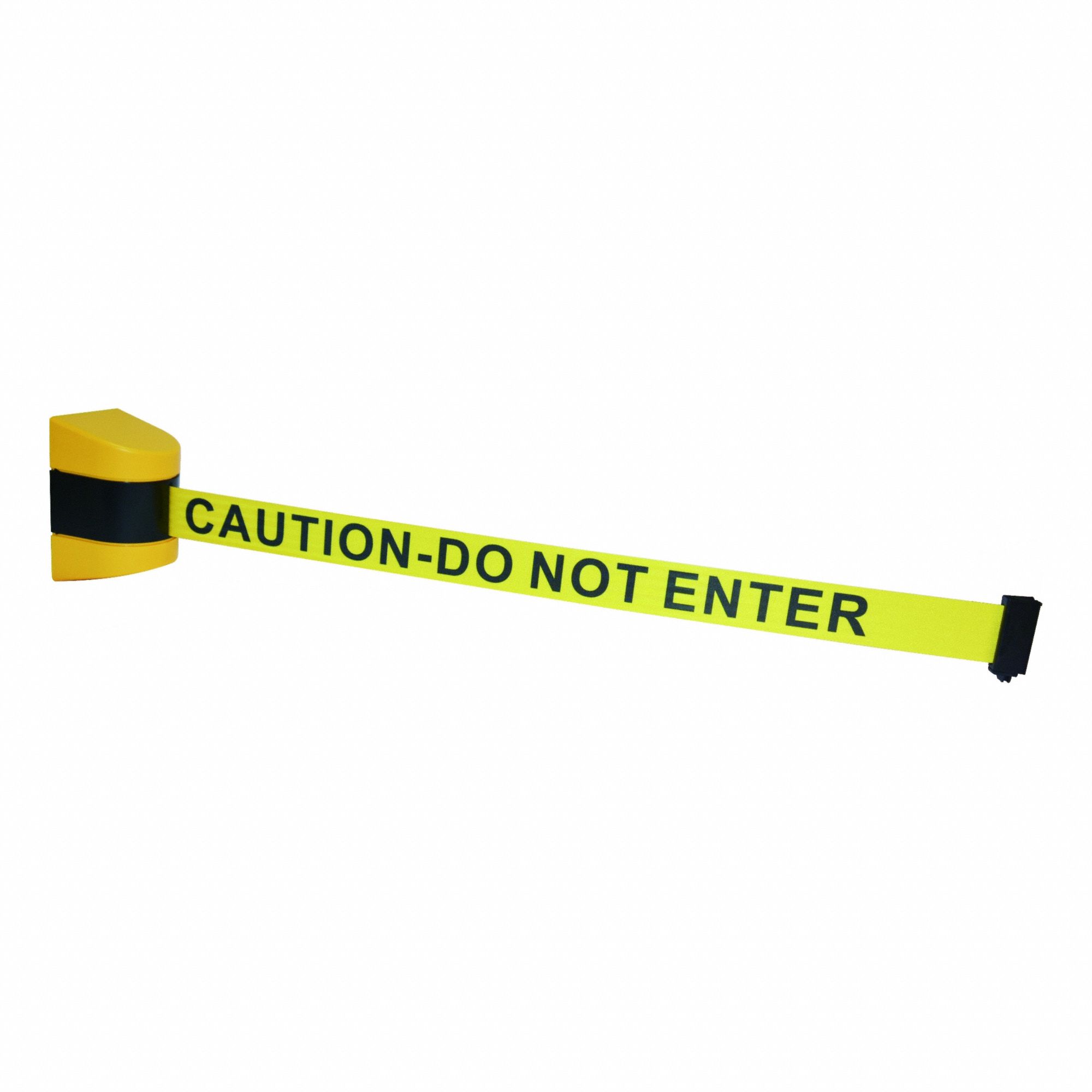 Wall Mounted Retractable Belt Barrier: Screws, 15 ft Belt Lg, Caution Messaging