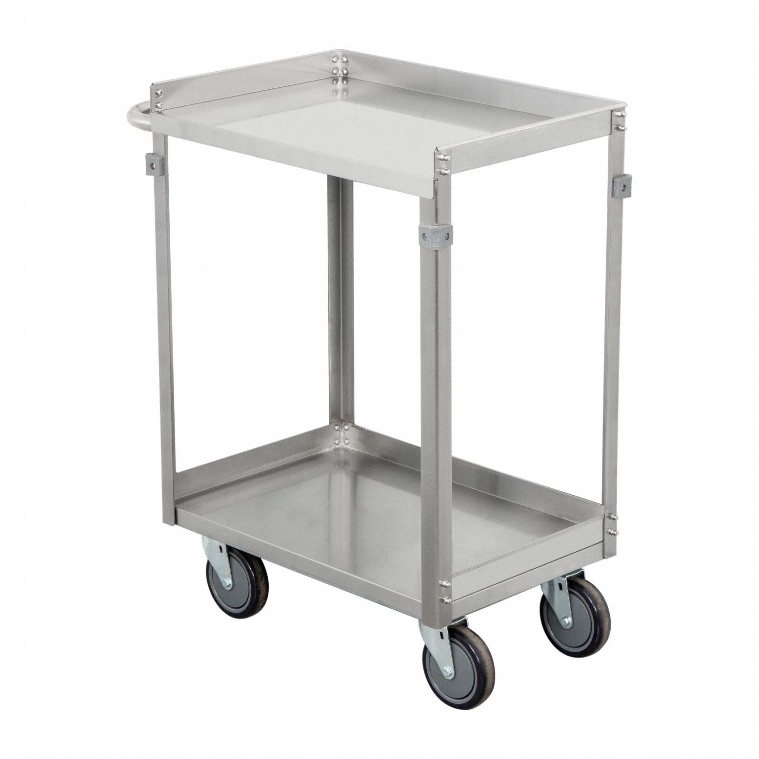 Utility Cart: 600 lb Load Capacity, 24 in x 16 in, 24 in x 16 in, 2 Shelves, Flat