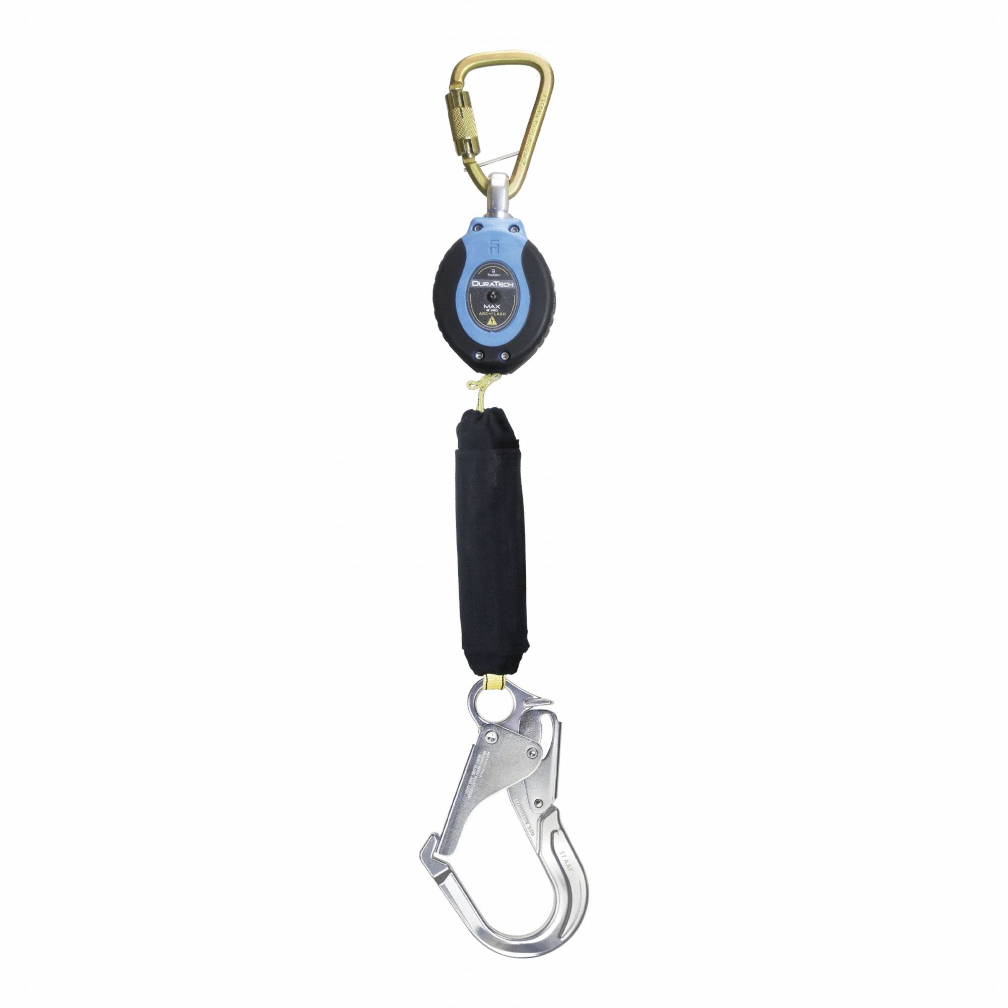 Self-Retracting Lifeline: 2 1/2 inAluminum Rebar Hook Anchor, Harness Steel Carabiner