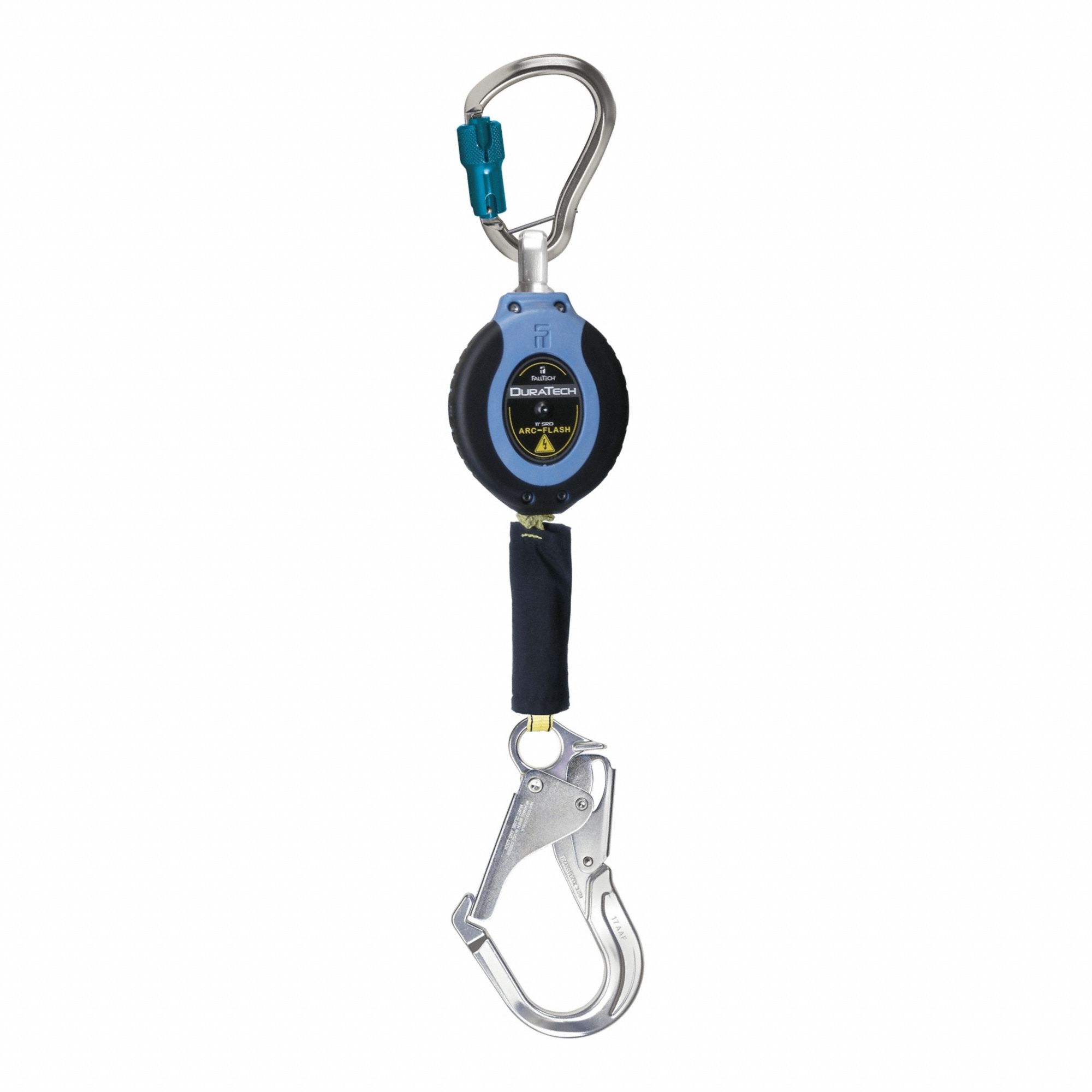 Self-Retracting Lifeline: 2 1/2 inAluminum Rebar Hook Anchor, Harness Steel Carabiner