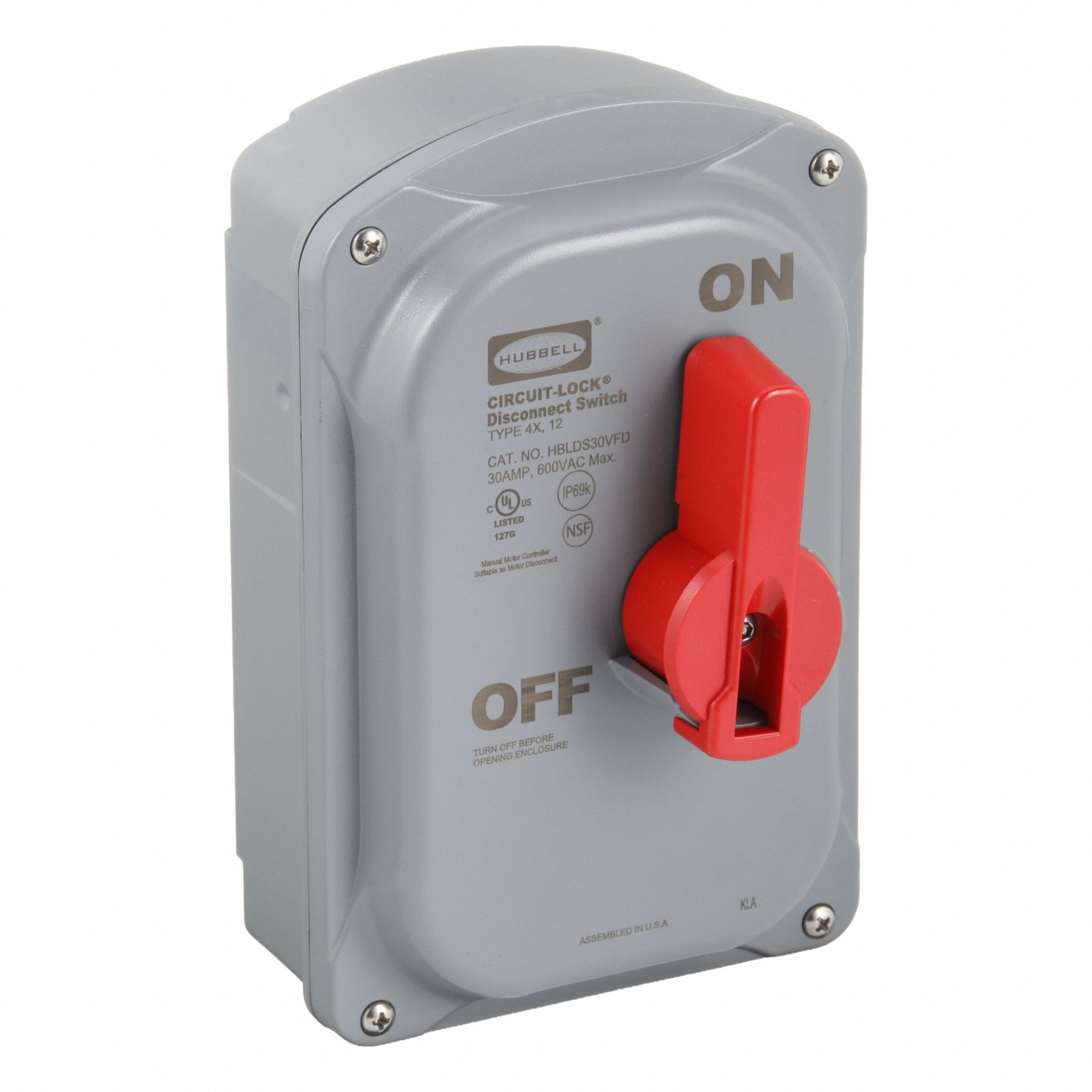 Disconnect Switch: Non-Fusible, 30 A, Three Phase, 600V AC