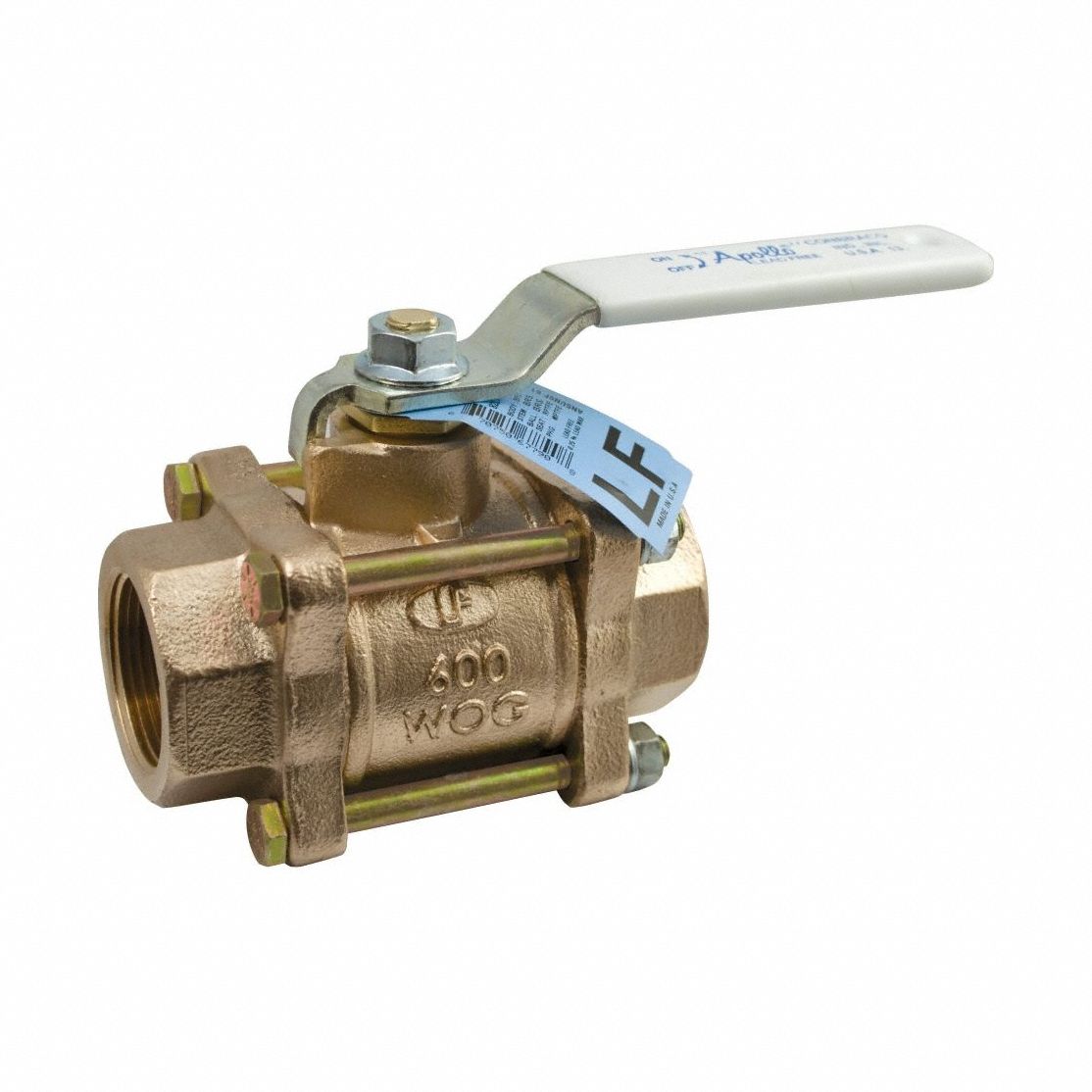 Ball Valve: 1 1/4 in Size, Bronze, Press x Press, 600 psi Max. Pressure (CWP), Three-Piece