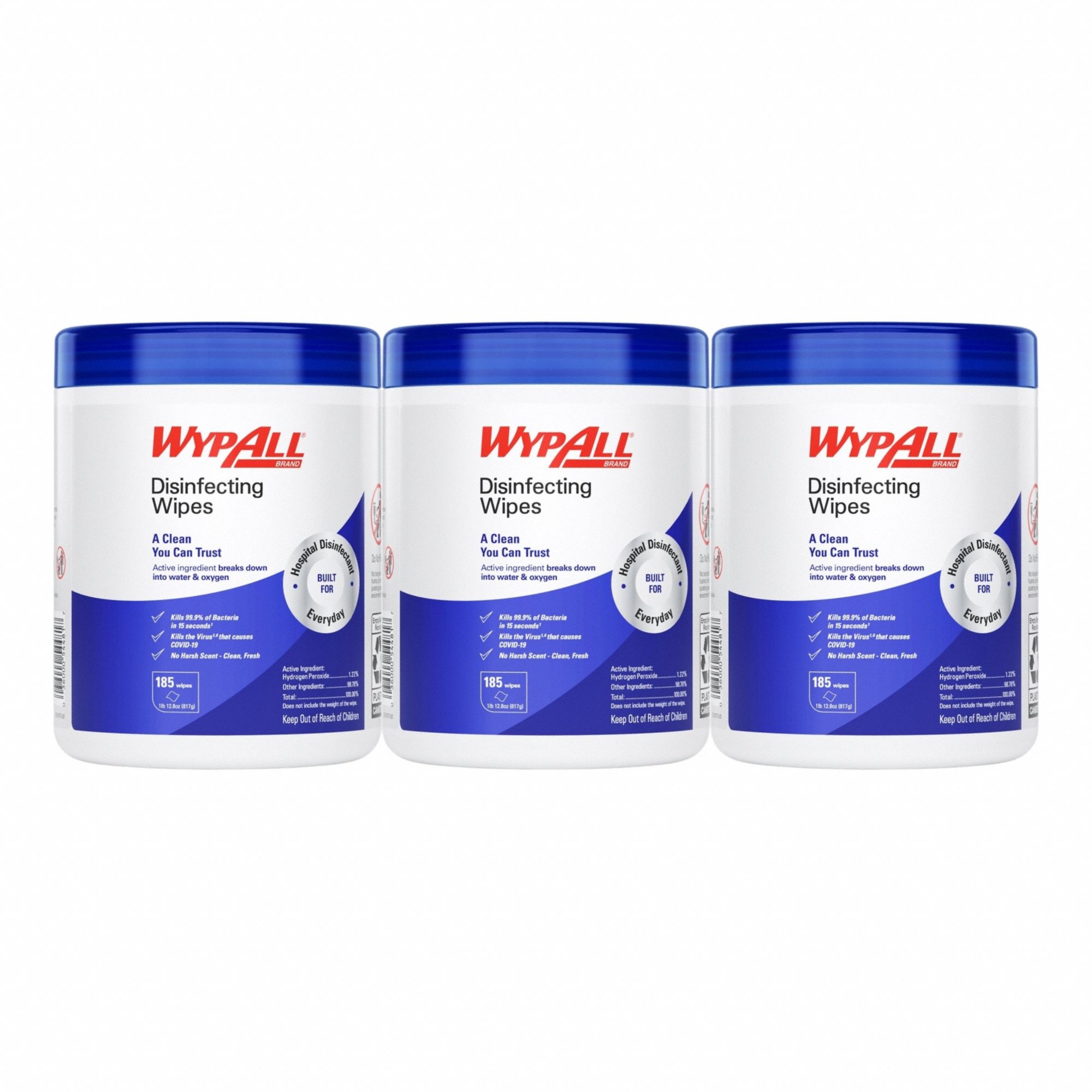 Disinfecting Wipes: Canister, Ready to Use, Wipes, Hydrogen Peroxide, Fresh, No Series, 3 PK