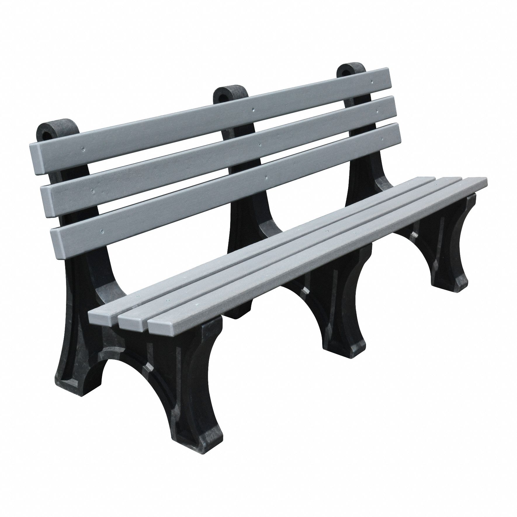 Outdoor Bench: 72 in Overall Lg, 32 5/8 in Overall Ht, Gray, Black, Plank Surface