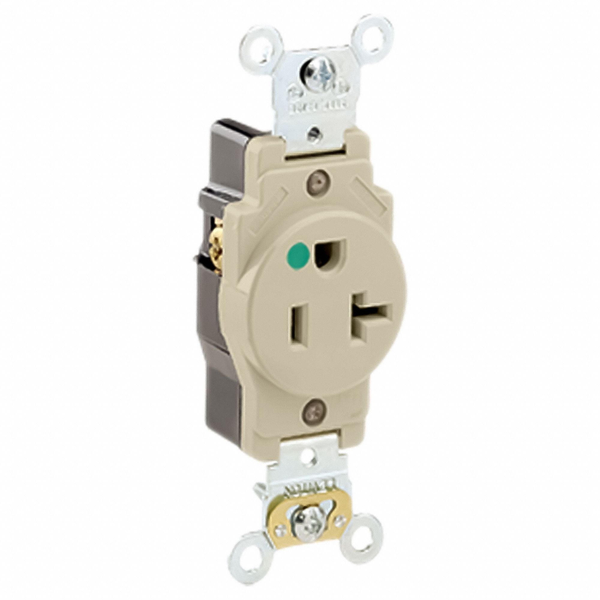Hospital Grade Receptacles: Single, 5-20R, 20 A, 125V AC, Ivory, Screw Terminals