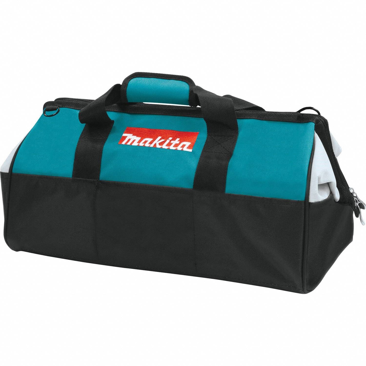 Tool Bag: 12 in W x 21 in D x 11 in H, Black/Blue, Polyester, 10 Pockets, 4 Inside Pockets