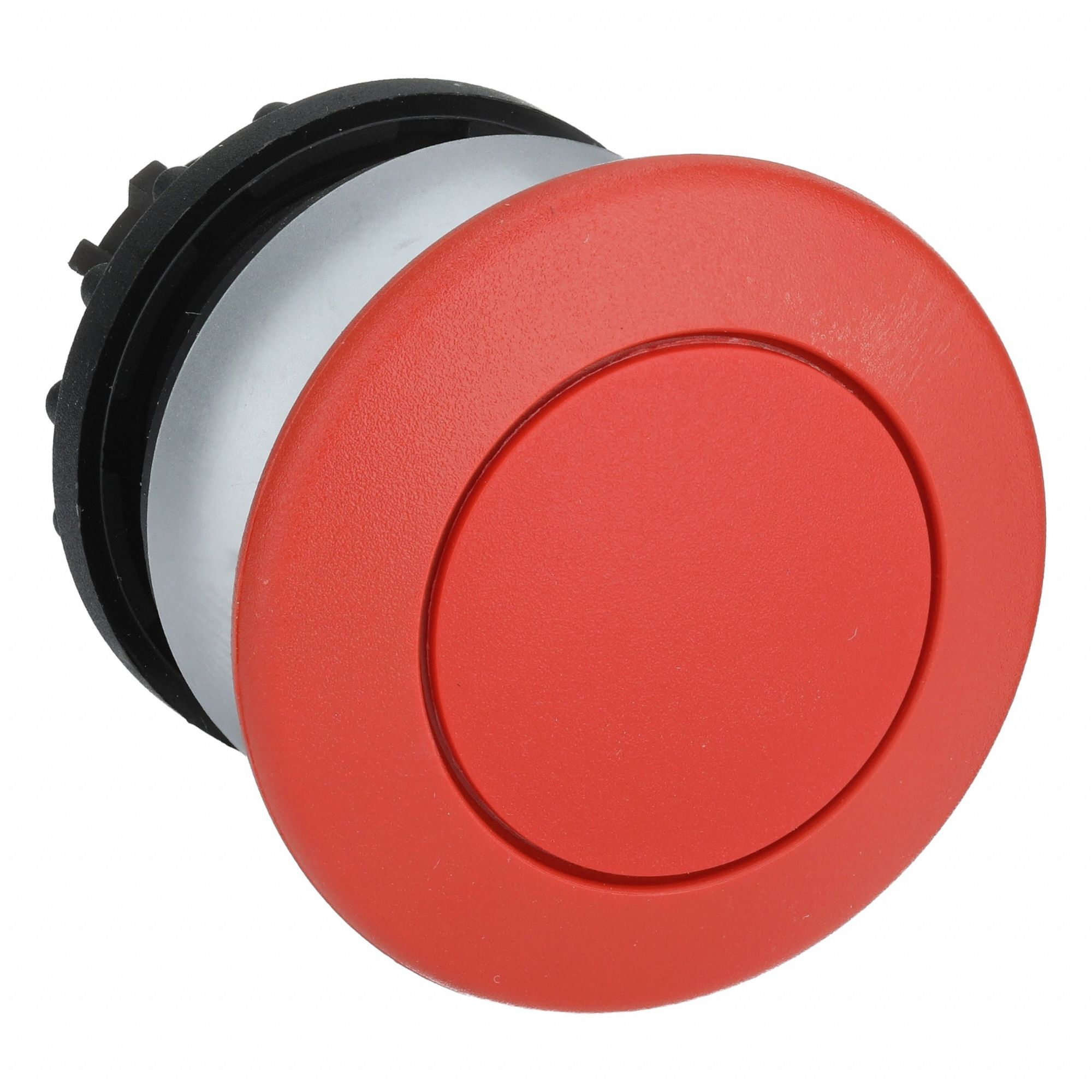 Mushroom Head Push Button: Red, 22 mm Mounting Size, Non-Metallic, Momentary