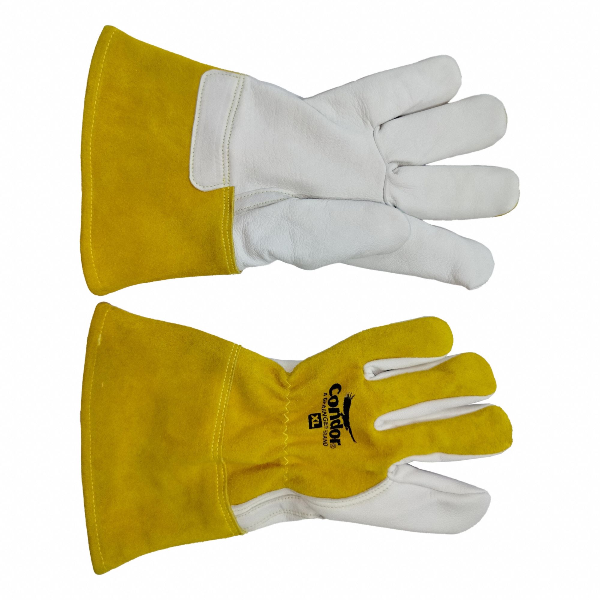 Welding Gloves: Straight Thumb, Gauntlet Cuff, Premium, Yellow Cowhide, Condor, XL Glove Size, 1 PR