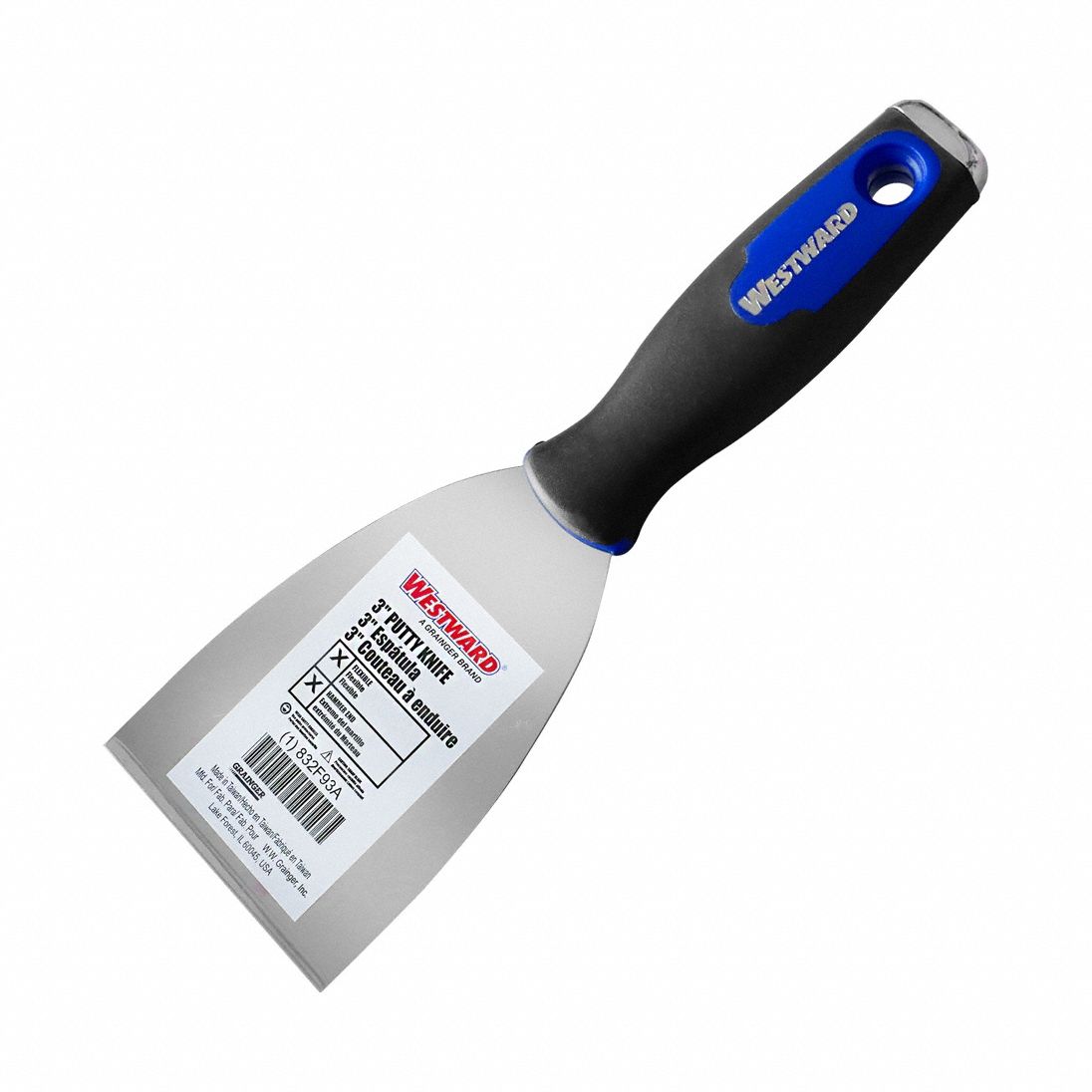 Putty Knife: Bld. Mat. Carbon Steel, Hdl. Mat. Plastic, Bld. Shp. Tapered