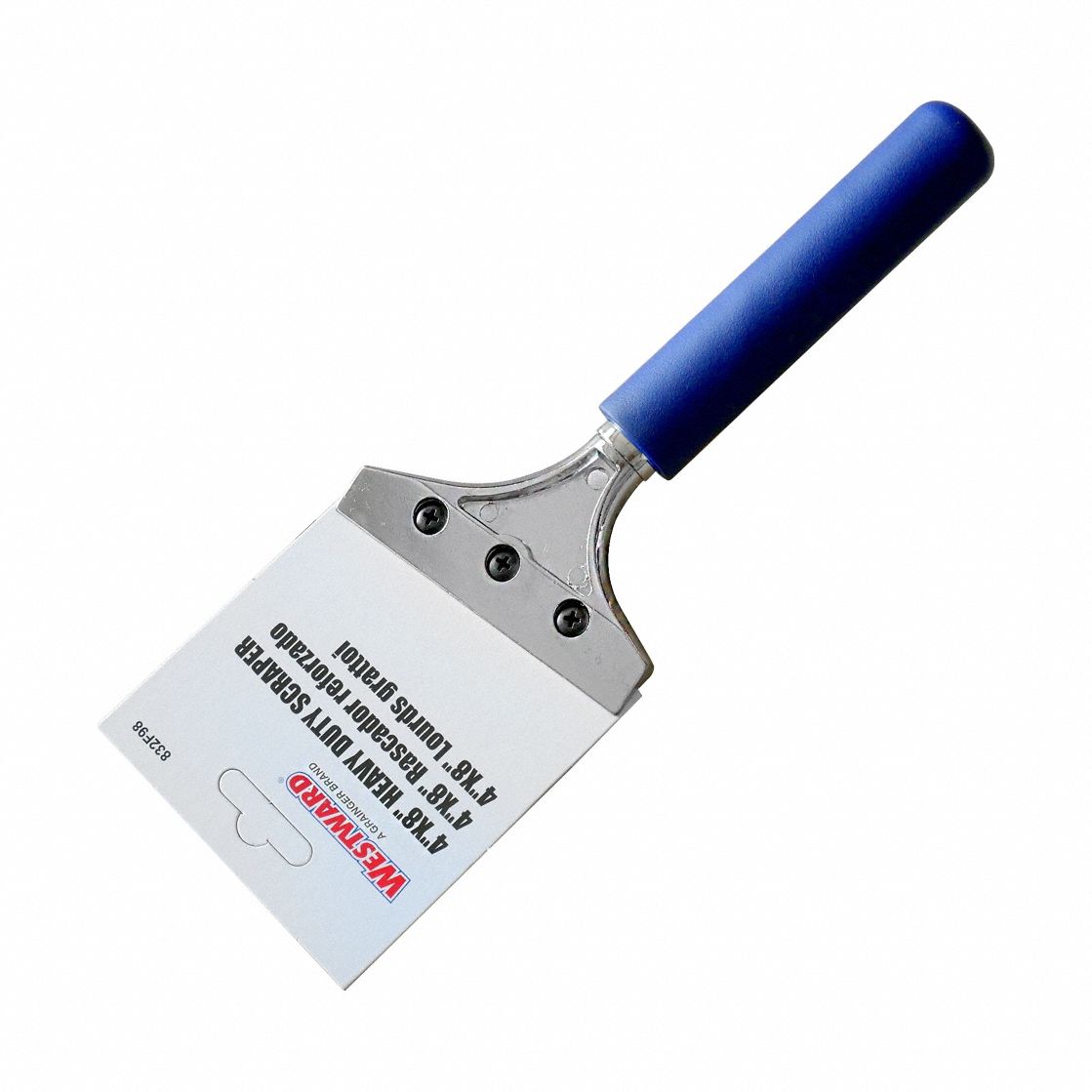 Scraper: Bld. Mat. Carbon Steel, Hdl. Mat. Plastic, Stiff, Square Bld. Shape