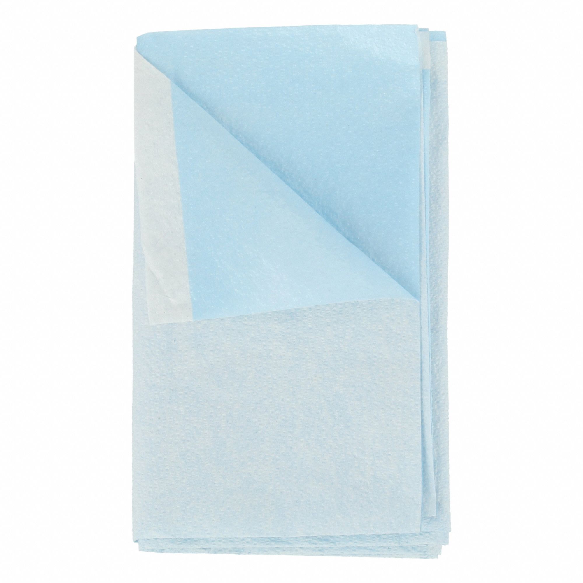 Exam Drape: Poly/Tissue, 72 ft Overall Lg, 40 ft Overall Wd, Latex-Free, Blue, 50 PK