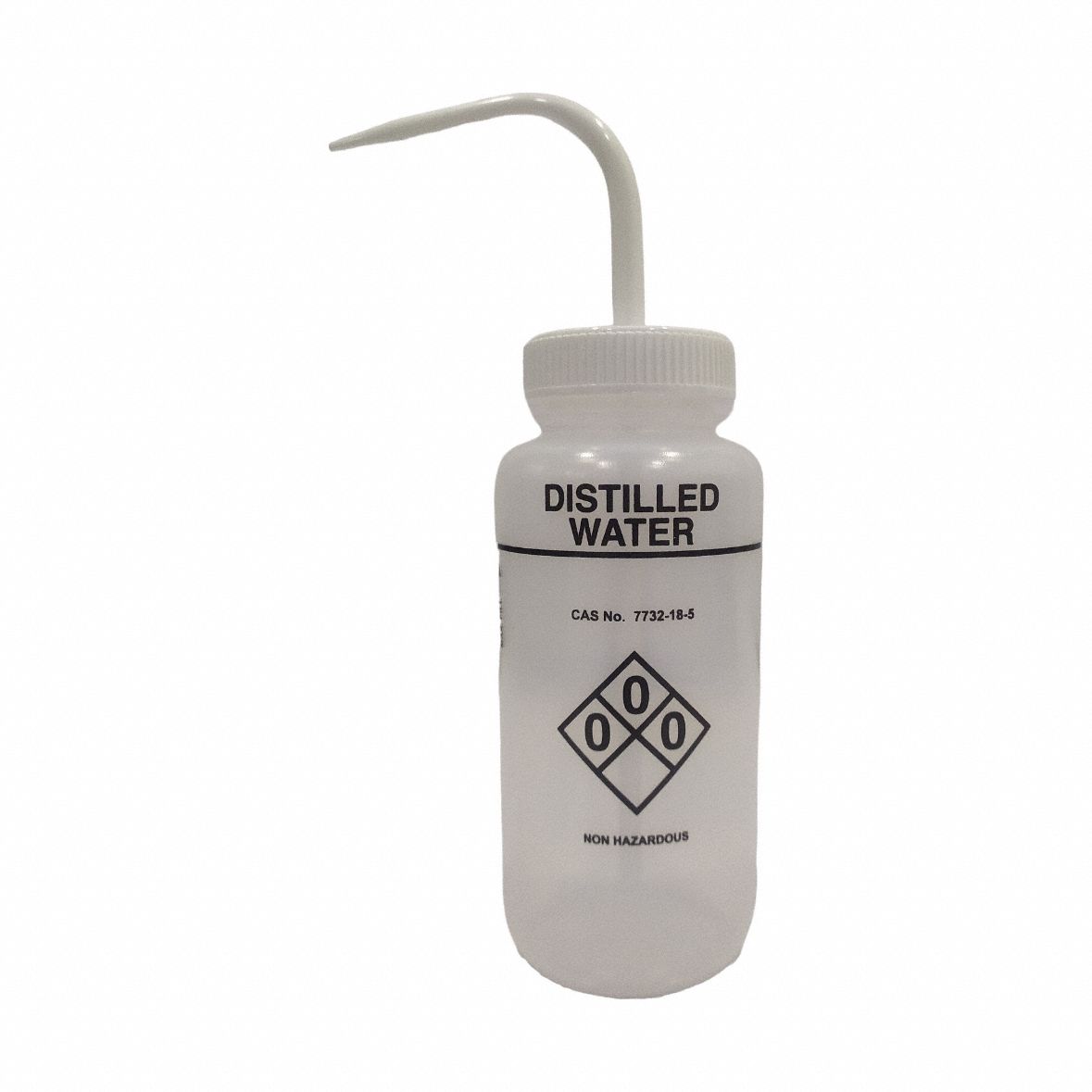 Wash Bottle: 16 fl oz Capacity - oz, 500 mL Capacity - mL, Distilled Water, Wide Mouth Size, Plastic